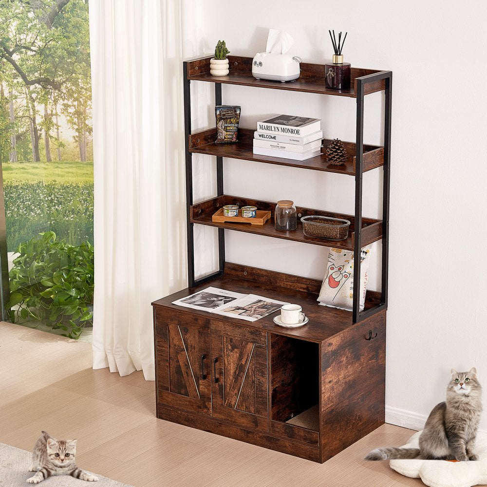 VEVOR Cat Litter Box Enclosure Wooden Litter Box Furniture Hidden with 3 Shelves 
