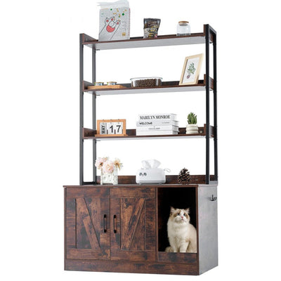 VEVOR Cat Litter Box Enclosure Wooden Litter Box Furniture Hidden with 3 Shelves 