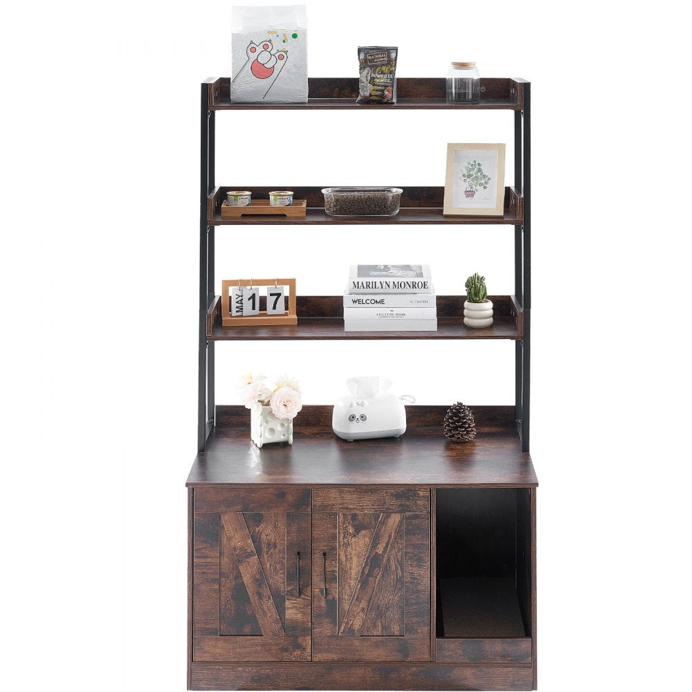 VEVOR Cat Litter Box Enclosure Wooden Litter Box Furniture Hidden with 3 Shelves 