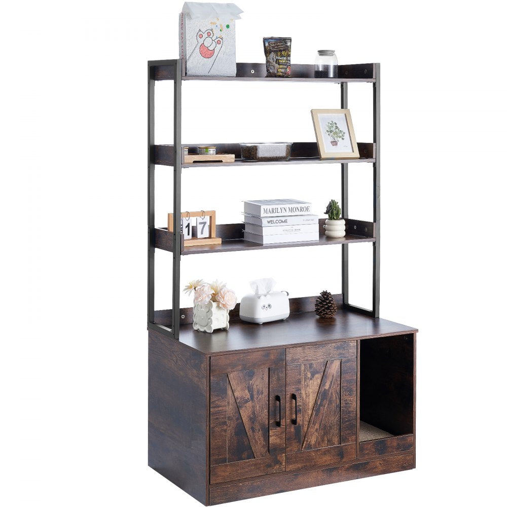 VEVOR Cat Litter Box Enclosure Wooden Litter Box Furniture Hidden with 3 Shelves 