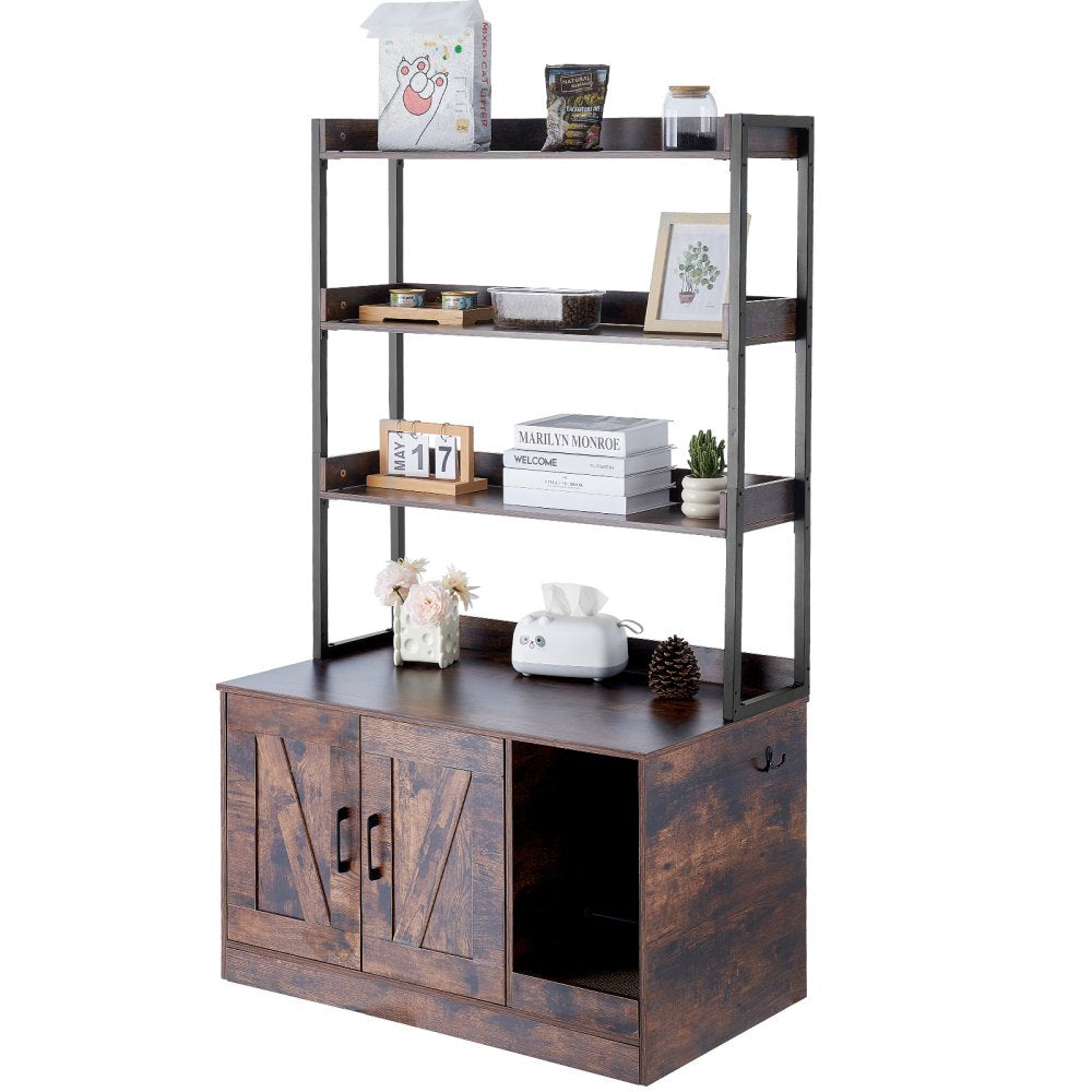 VEVOR Cat Litter Box Enclosure Wooden Litter Box Furniture Hidden with 3 Shelves 