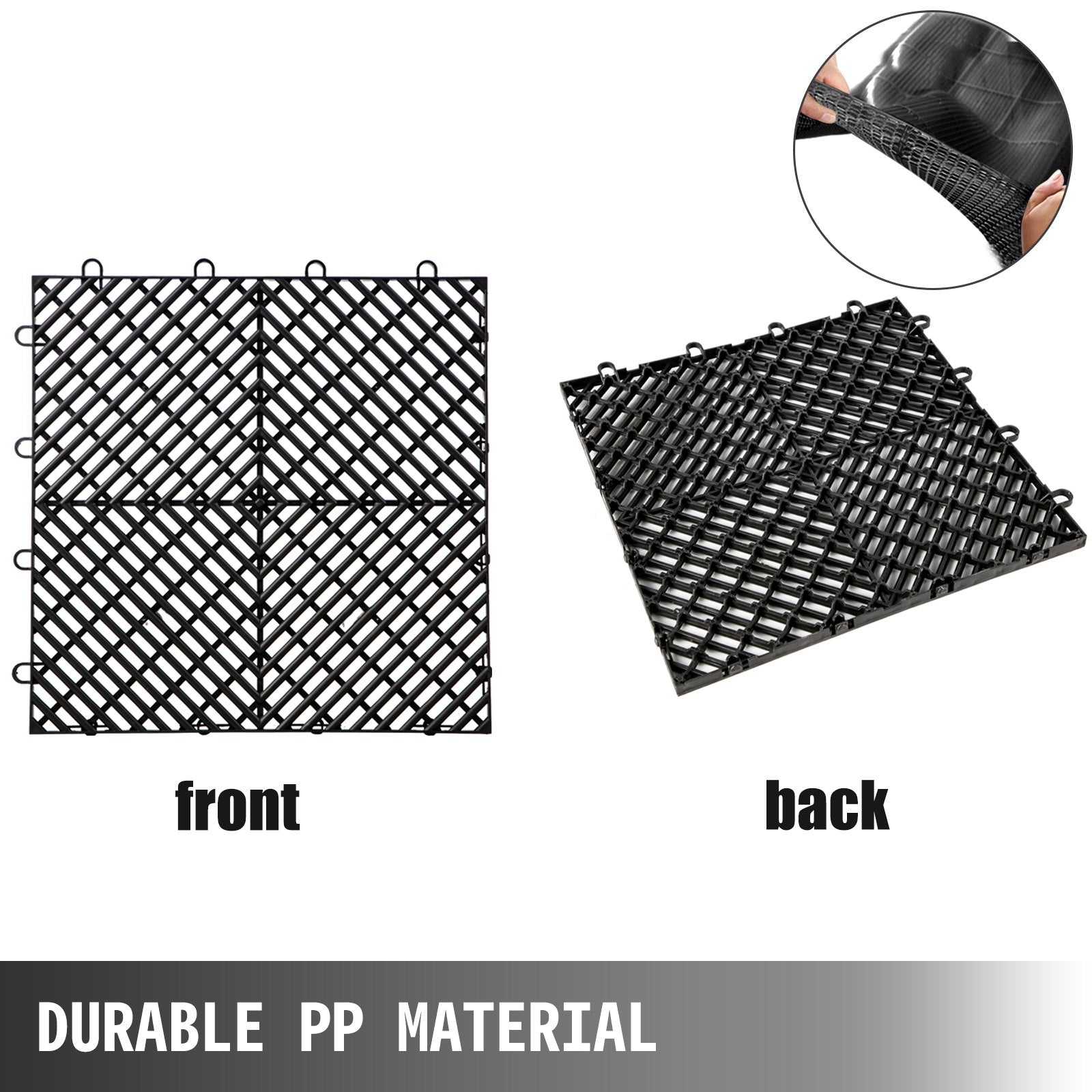 VEVOR Tiles Interlocking 55 PCS Black, Drainage Tiles 12x12x0.5 Inches, Deck Tiles Outdoor Floor Tiles, Outdoor Interlocking Tiles, Deck Flooring for Pool Shower Bathroom Deck Patio Garage 