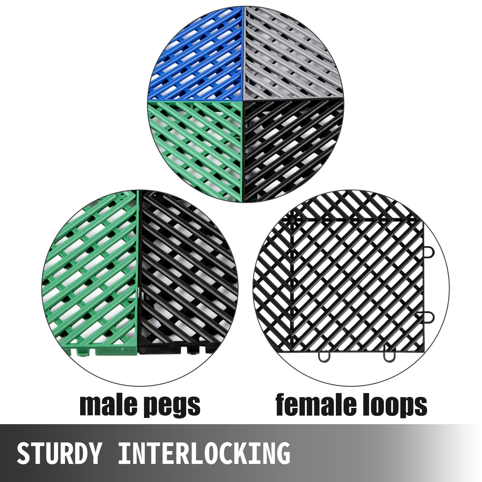 VEVOR Tiles Interlocking 55 PCS Black, Drainage Tiles 12x12x0.5 Inches, Deck Tiles Outdoor Floor Tiles, Outdoor Interlocking Tiles, Deck Flooring for Pool Shower Bathroom Deck Patio Garage 