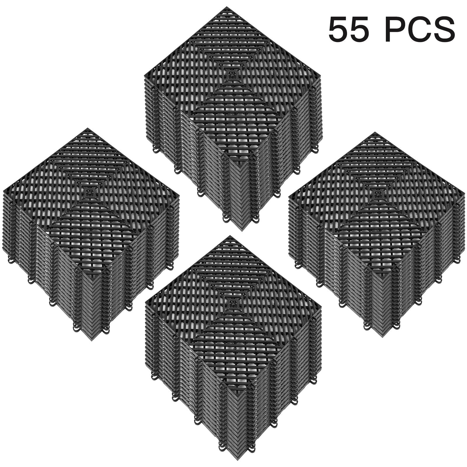 VEVOR Tiles Interlocking 55 PCS Black, Drainage Tiles 12x12x0.5 Inches, Deck Tiles Outdoor Floor Tiles, Outdoor Interlocking Tiles, Deck Flooring for Pool Shower Bathroom Deck Patio Garage 