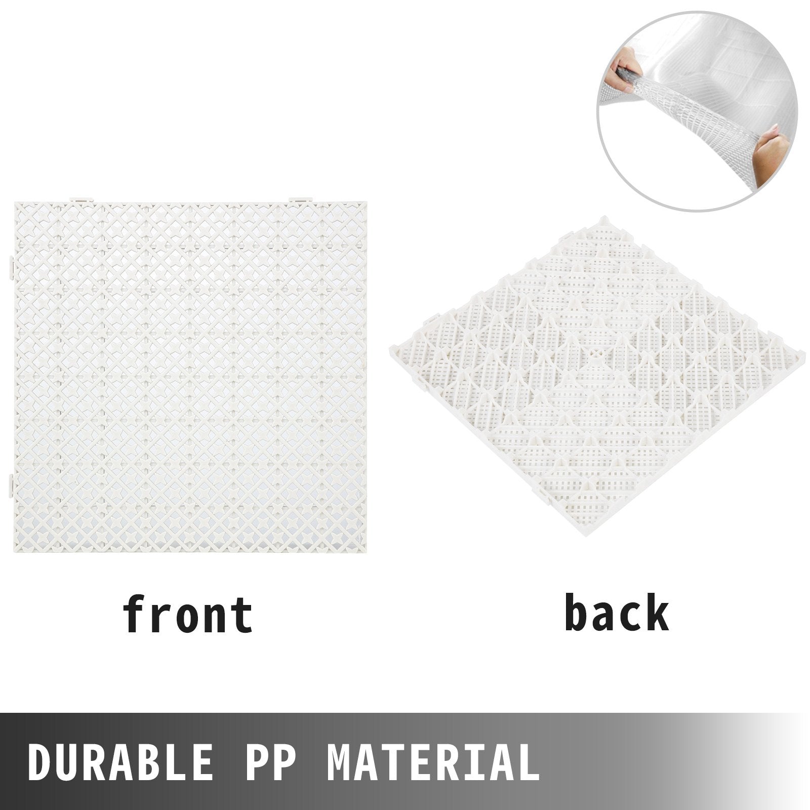 VEVOR Drainage Tiles Interlocking 25 Pack White, Outdoor Modular Interlocking Deck Tile 11.8x11.8x0.5 Inches, Dry Deck Tiles for Pool Shower Sauna Bathroom Deck Patio Garage 