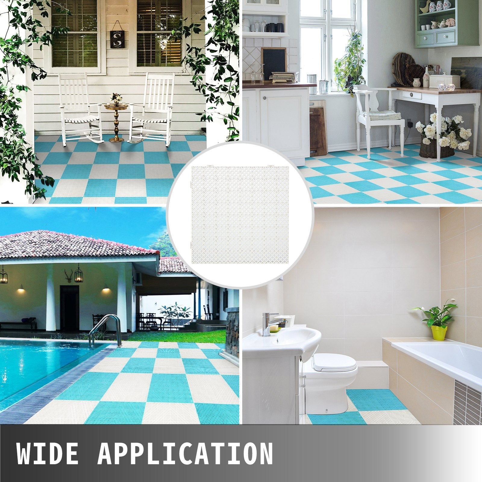 VEVOR Drainage Tiles Interlocking 25 Pack White, Outdoor Modular Interlocking Deck Tile 11.8x11.8x0.5 Inches, Dry Deck Tiles for Pool Shower Sauna Bathroom Deck Patio Garage 