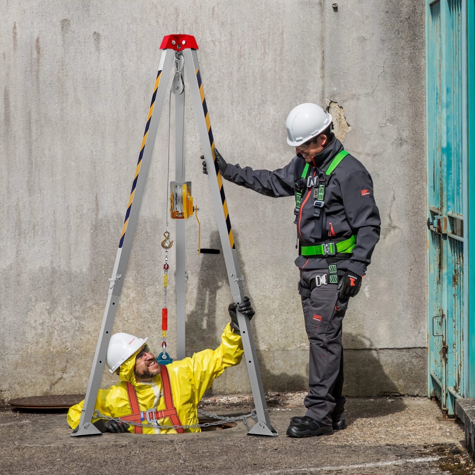 VEVOR Confined Space Tripod Kit, 1200 lbs Winch, Confined Space Tripod 7' Legs and 98' Cable, Confined Space Rescue Tripod 32.8' Fall Protection, Harness, Storage Bag for Traditional Confined Spaces 
