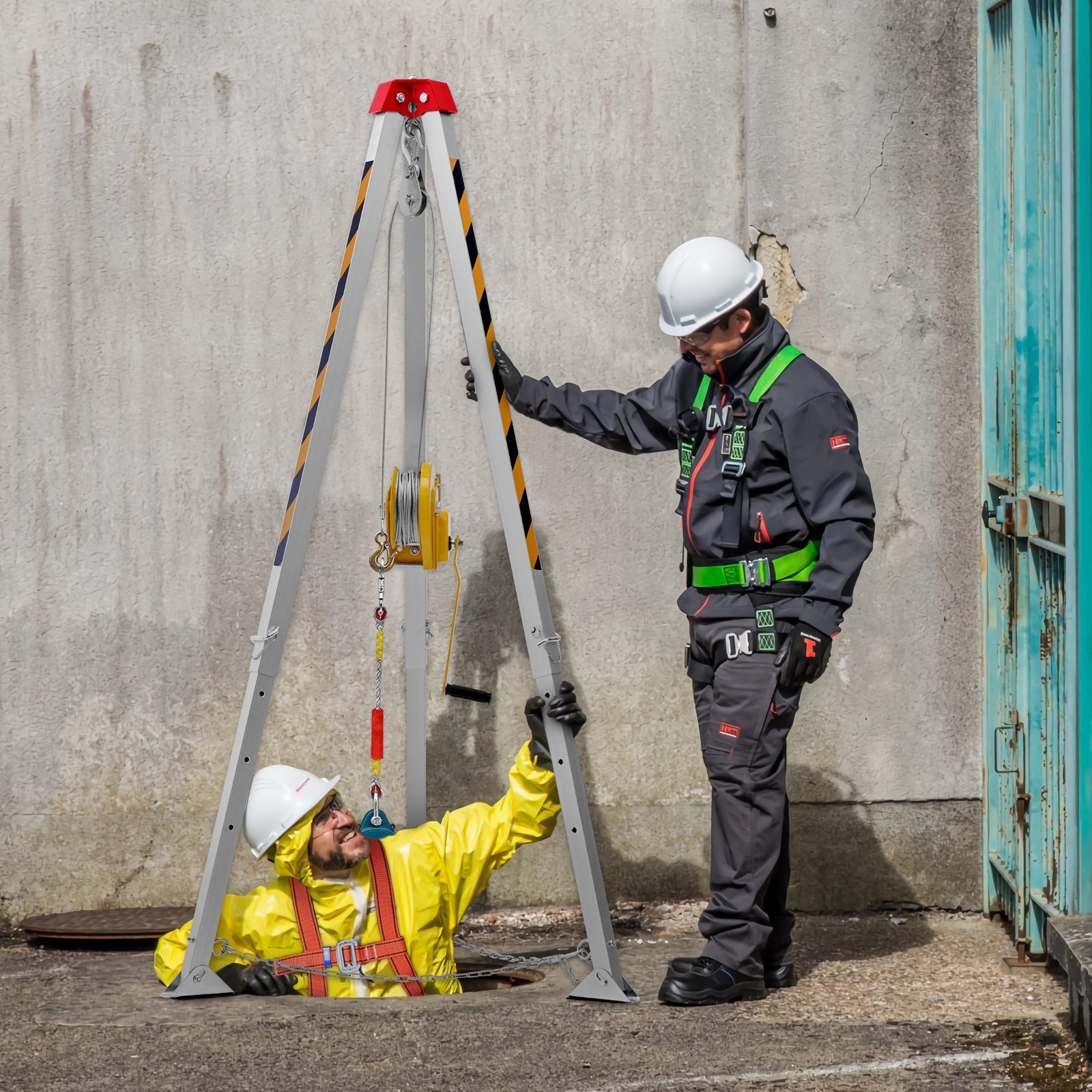 VEVOR Confined Space Tripod Kit, 1800 lbs Winch, Confined Space Tripod 7' Legs and 98' Cable, Confined Space Rescue Tripod 32.8' Fall Protection, Harness, Storage Bag for Traditional Confined Spaces 