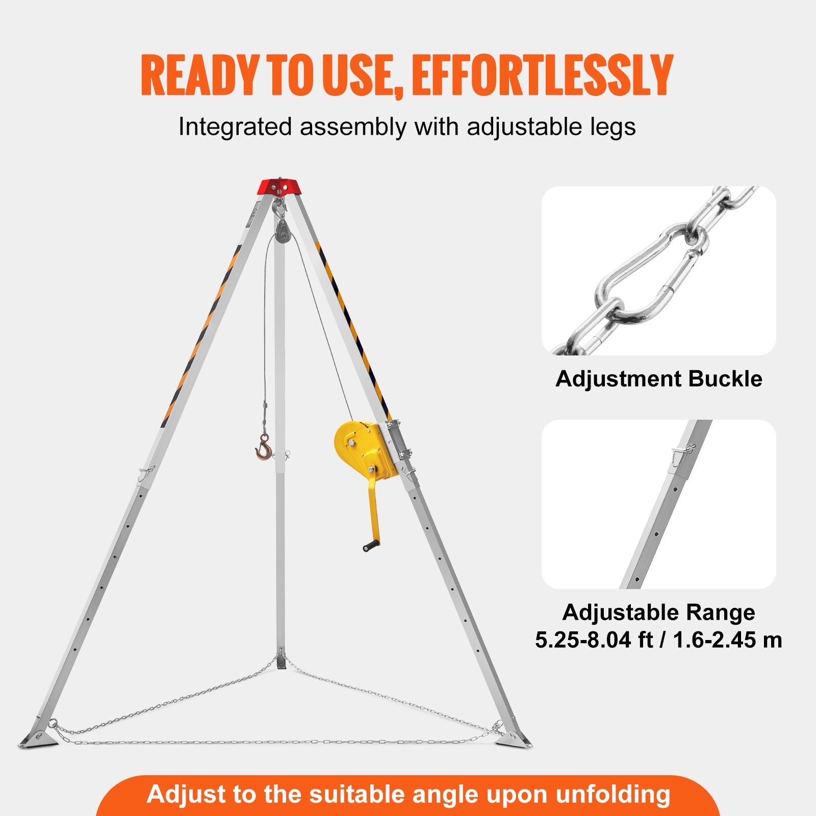 VEVOR Confined Space Tripod Kit, 2600 lbs Winch, Confined Space Tripod 8' Legs and 98' Cable, Confined Space Rescue Tripod 32.8' Fall Protection, Harness, Storage Bag for Traditional Confined Spaces 