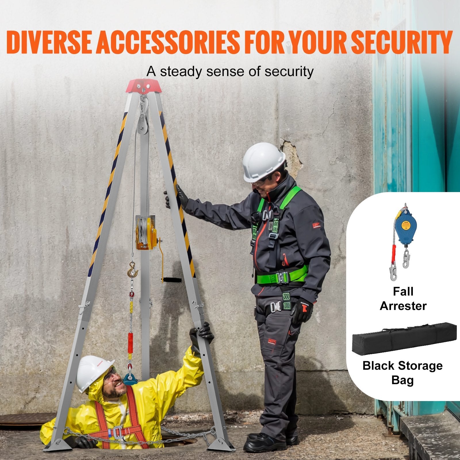VEVOR Confined Space Tripod Kit, 1200 lbs Winch, Confined Space Tripod 7' Legs Bracket and 98' Cable, Confined Space Rescue Tripod 32.8' Fall Protection, Storage Bag for Traditional Confined Spaces 