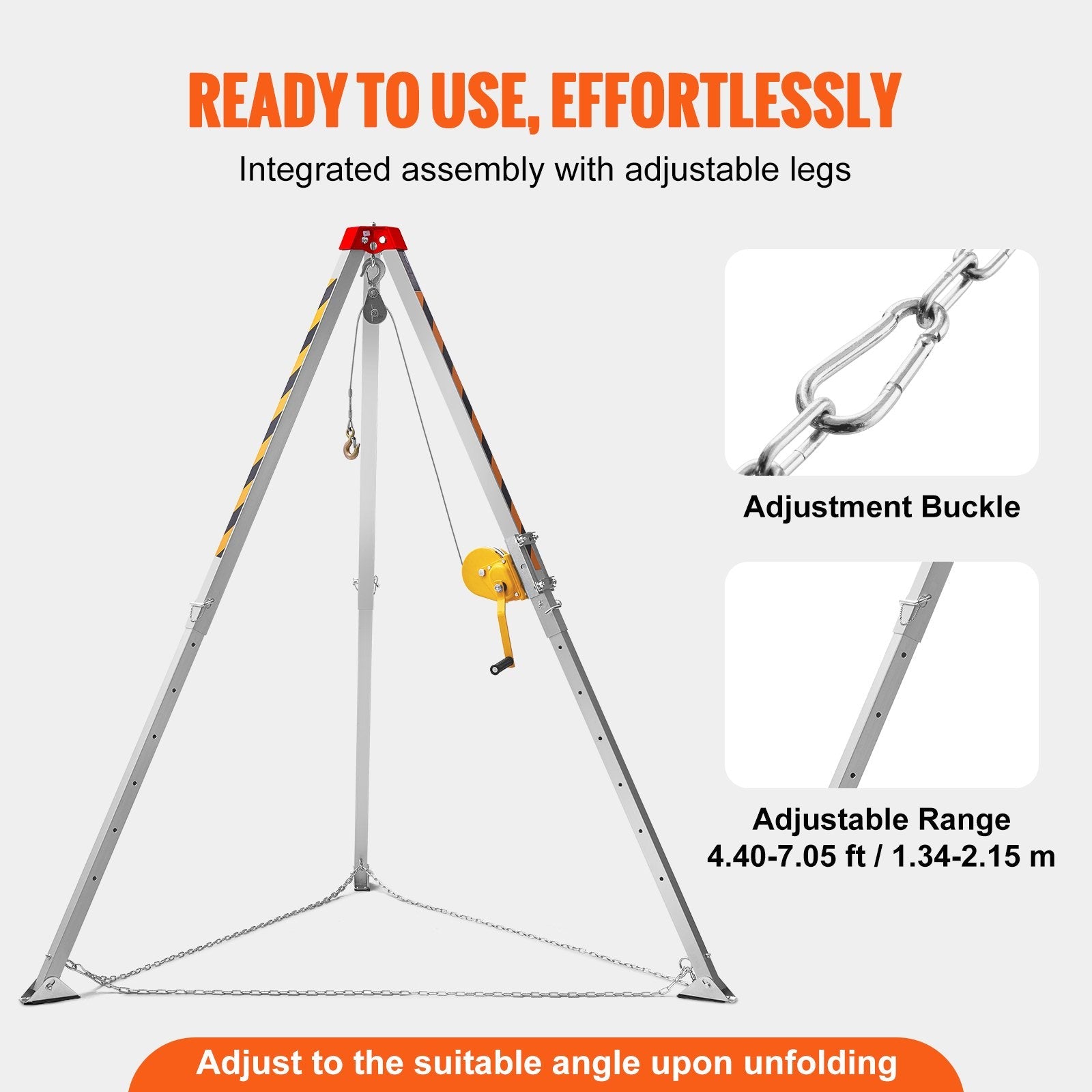 VEVOR Confined Space Tripod Kit, 1200 lbs Winch, Confined Space Tripod 7' Legs Bracket and 98' Cable, Confined Space Rescue Tripod 32.8' Fall Protection, Storage Bag for Traditional Confined Spaces 