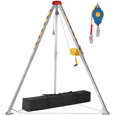 VEVOR Confined Space Tripod Kit, 1200 lbs Winch, Confined Space Tripod 7' Legs Bracket and 98' Cable, Confined Space Rescue Tripod 32.8' Fall Protection, Storage Bag for Traditional Confined Spaces 
