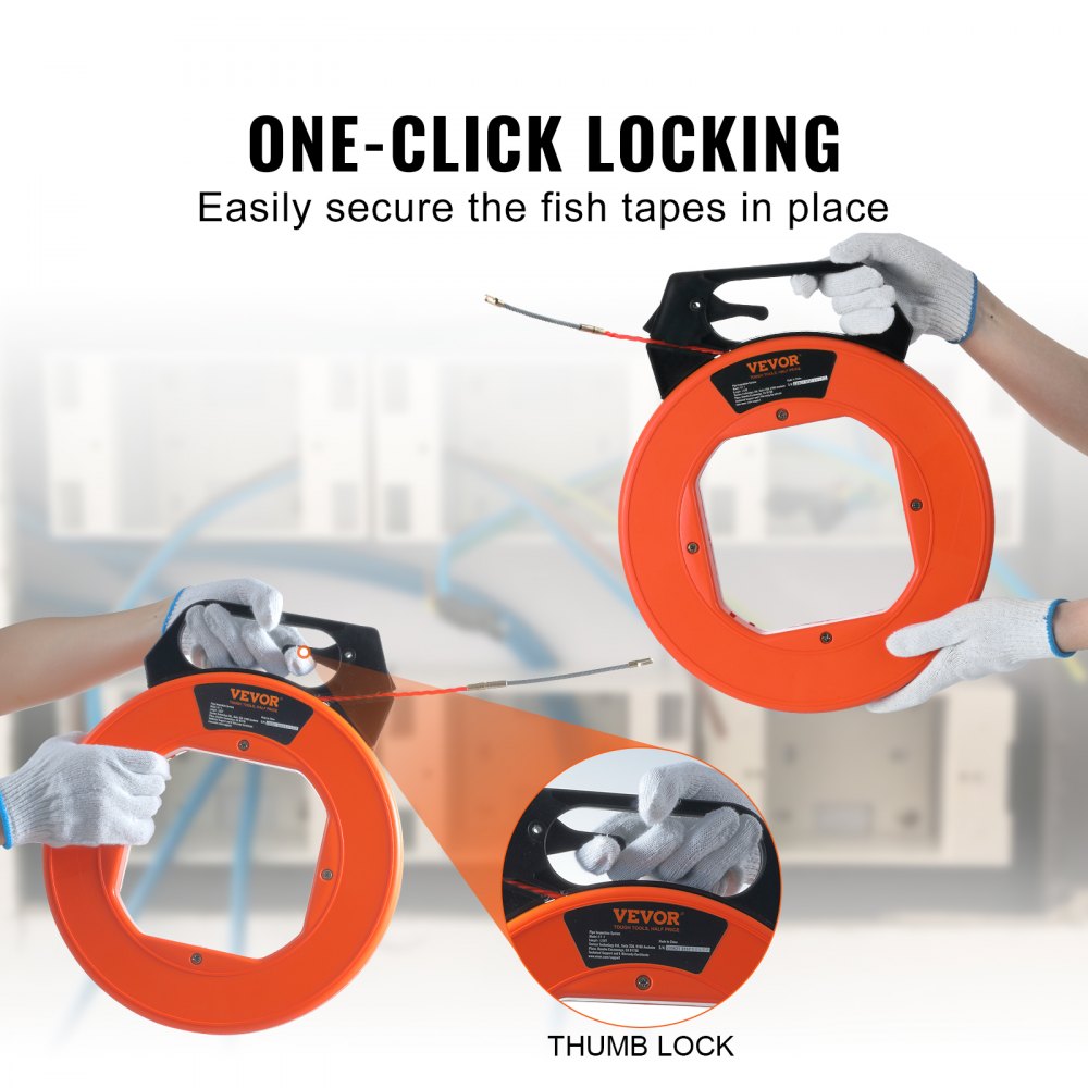 VEVOR Fish Tape, 125-foot, 3/16-inch, PET Wire Puller with Optimized Housing and Handle, Easy-to-Use Cable Puller Tool, Flexible Wire Fishing Tools for Walls and Electrical Conduit, Non-Conductive 