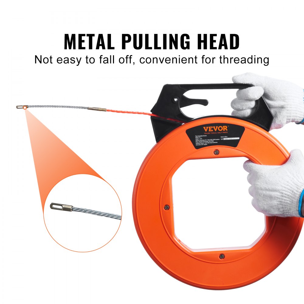 VEVOR Fish Tape, 125-foot, 3/16-inch, PET Wire Puller with Optimized Housing and Handle, Easy-to-Use Cable Puller Tool, Flexible Wire Fishing Tools for Walls and Electrical Conduit, Non-Conductive 