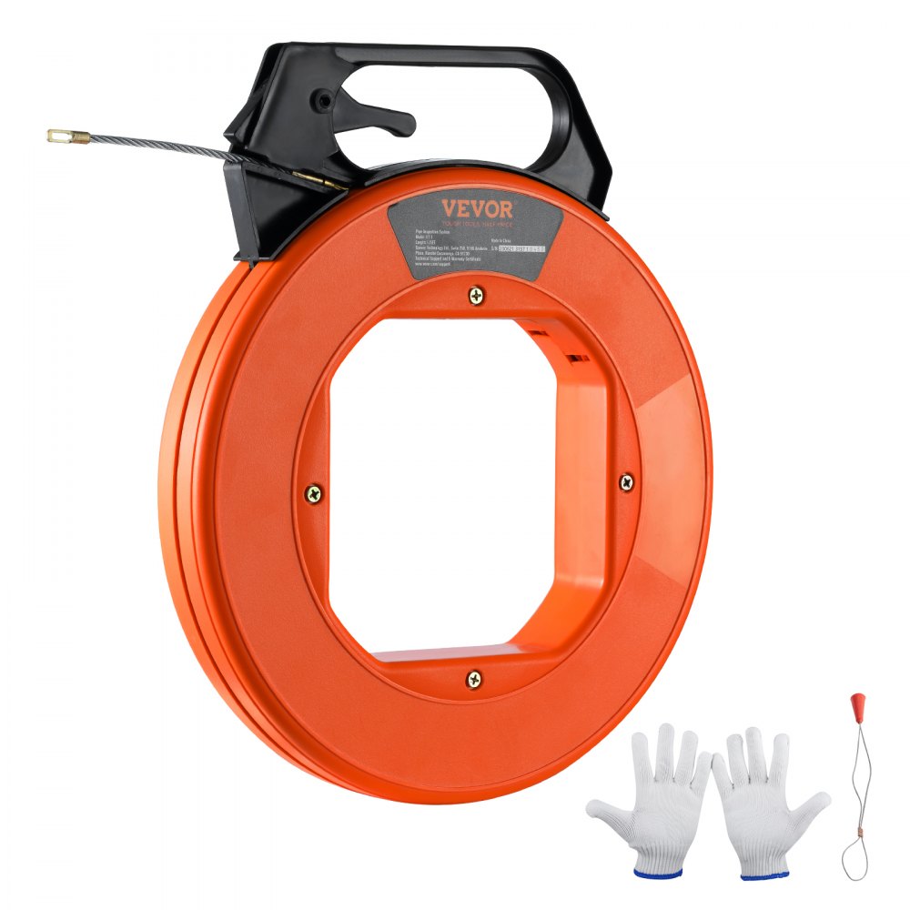 VEVOR Fish Tape, 125-foot, 3/16-inch, PET Wire Puller with Optimized Housing and Handle, Easy-to-Use Cable Puller Tool, Flexible Wire Fishing Tools for Walls and Electrical Conduit, Non-Conductive 