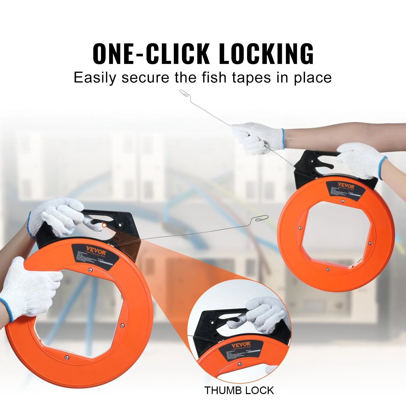 VEVOR Fish Tape, 240-foot, 1/8-inch, Steel Wire Puller with Optimized Housing and Handle, Easy-to-Use Cable Puller Tool, Flexible Wire Fishing Tools for Walls and Electrical Conduit, Non-Conductive
