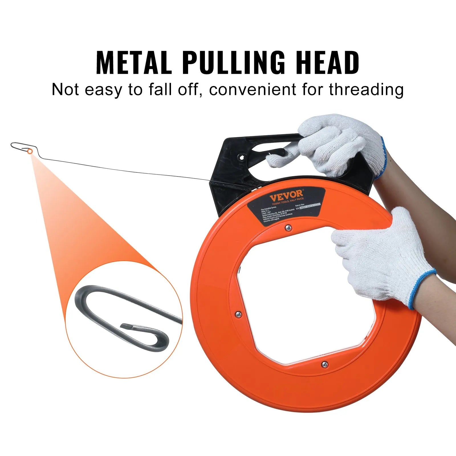 VEVOR Fish Tape, 240-foot, 1/8-inch, Steel Wire Puller with Optimized Housing and Handle, Easy-to-Use Cable Puller Tool, Flexible Wire Fishing Tools for Walls and Electrical Conduit, Non-Conductive