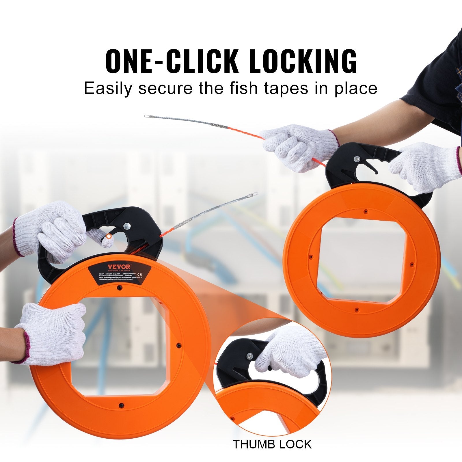 VEVOR Fish Tape Wire Cable Line Puller 100 ft 1/4 in PET with High Plastic Case 