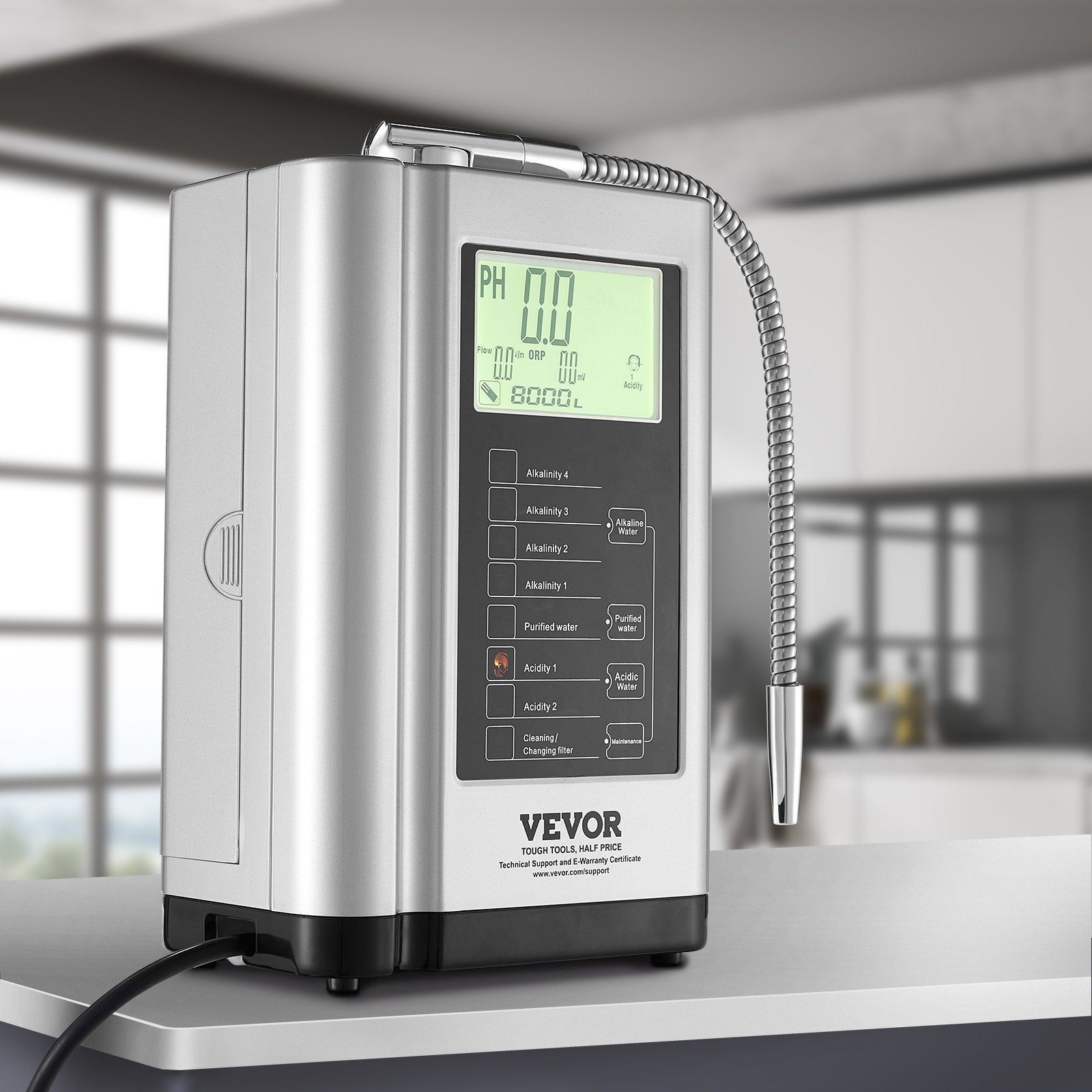 VEVOR Alkaline Water Ionizer Machine, pH 3.5-10.5 Alkaline Acidic Hydrogen Water Purifier, 7 Water Settings Home Filtration System, Up to -550mV ORP, 8000L Per Filter, Auto-Cleaning, White 
