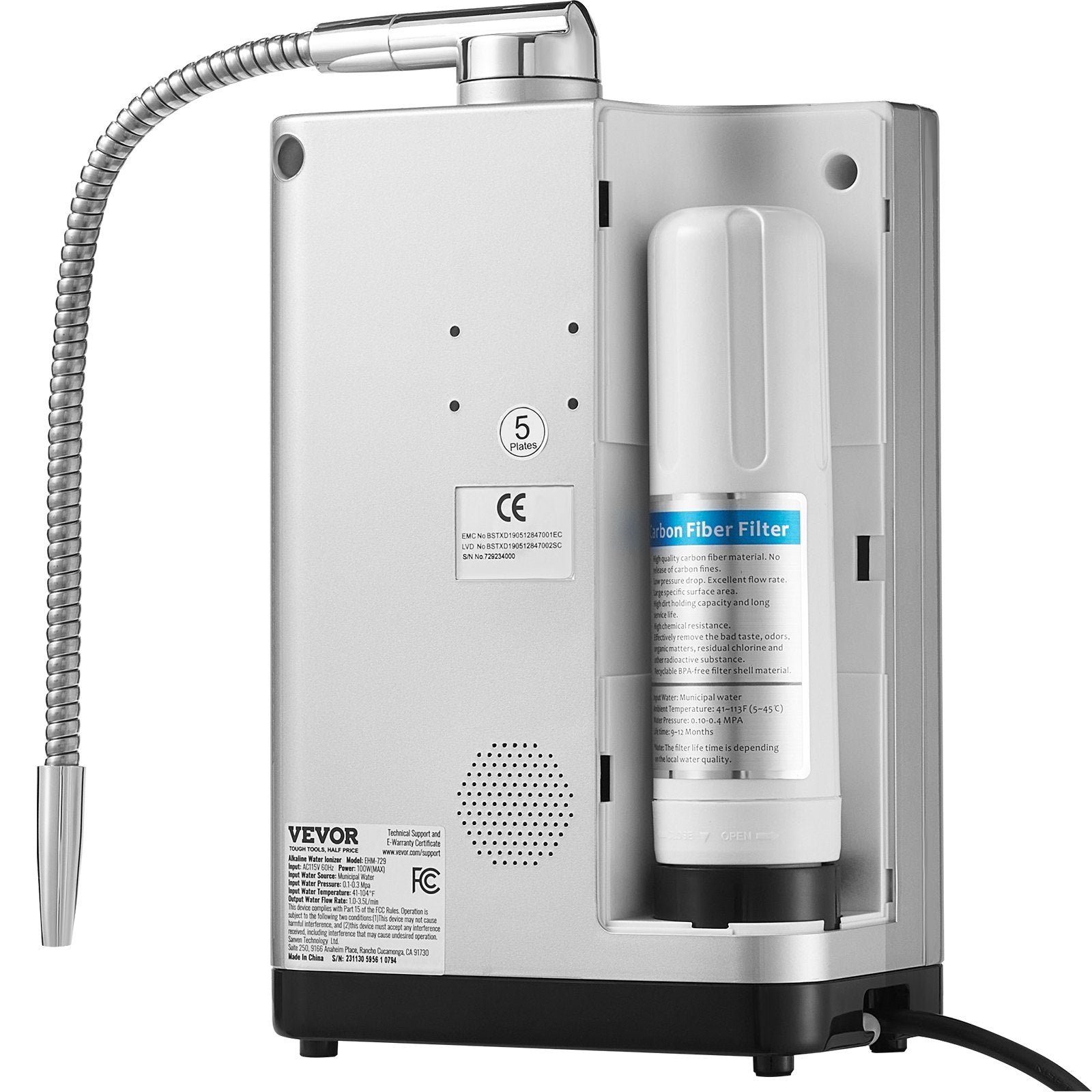 VEVOR Alkaline Water Ionizer Machine, pH 3.5-10.5 Alkaline Acidic Hydrogen Water Purifier, 7 Water Settings Home Filtration System, Up to -550mV ORP, 8000L Per Filter, Auto-Cleaning, White 