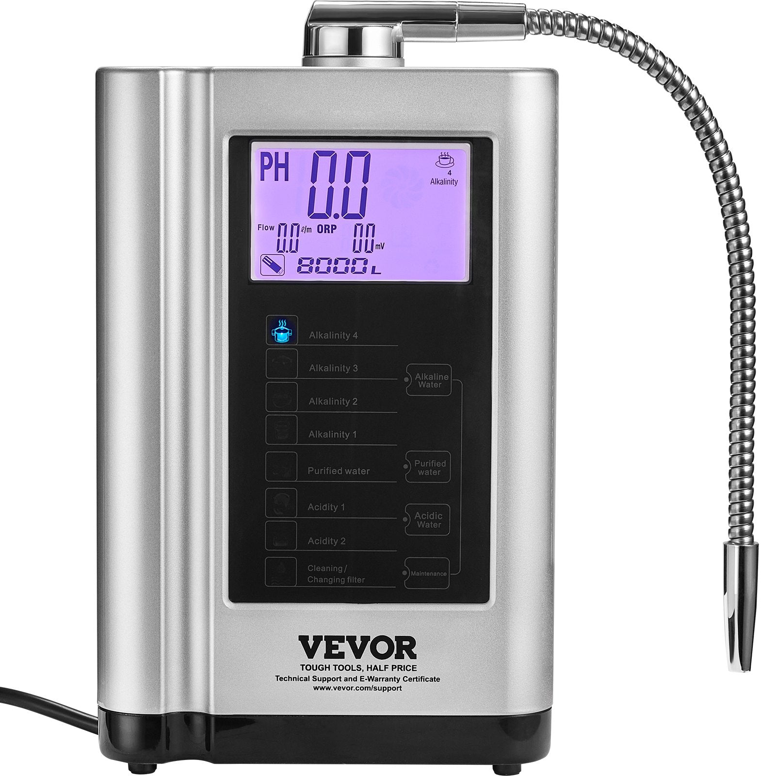 VEVOR Alkaline Water Ionizer Machine, pH 3.5-10.5 Alkaline Acidic Hydrogen Water Purifier, 7 Water Settings Home Filtration System, Up to -550mV ORP, 8000L Per Filter, Auto-Cleaning, White 