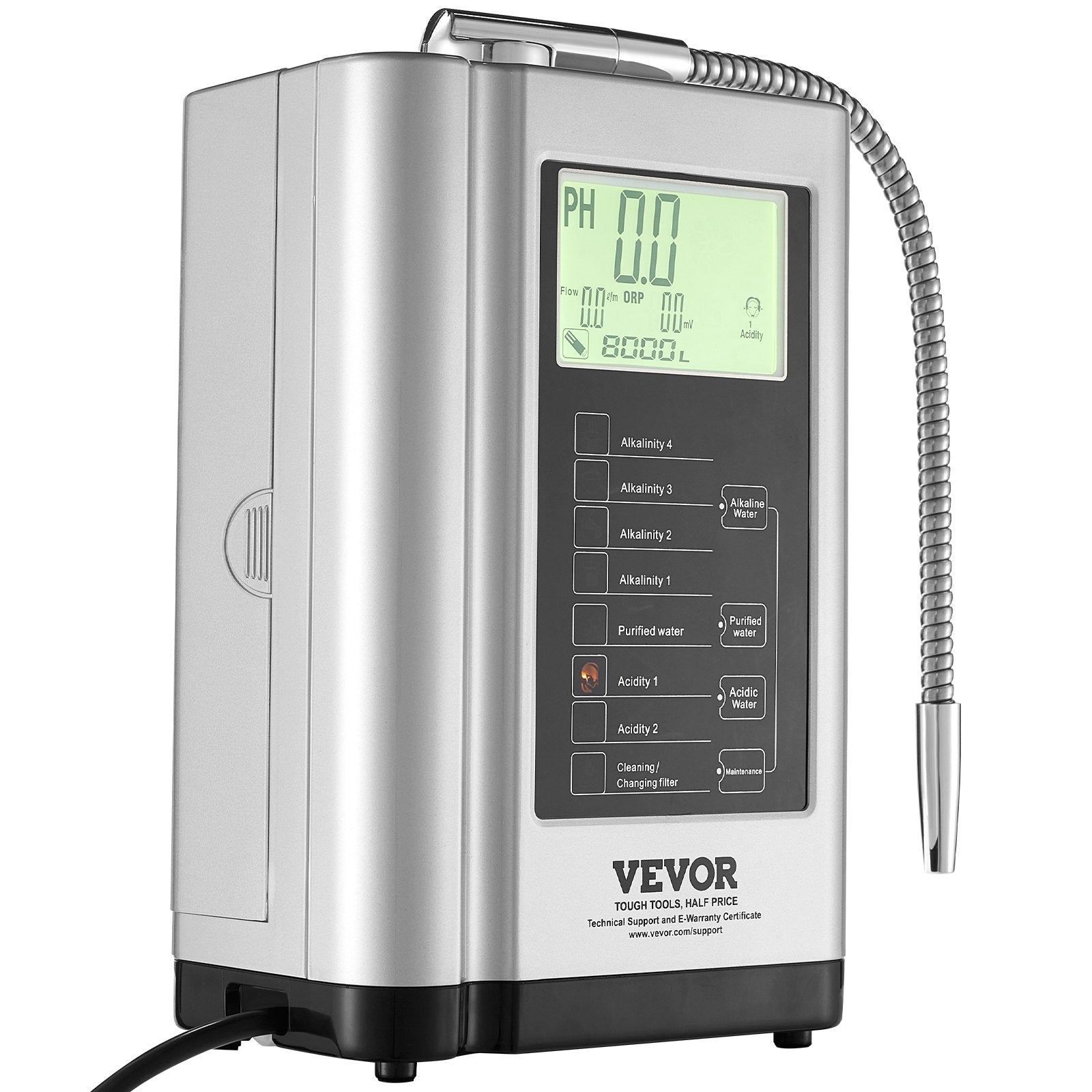 VEVOR Alkaline Water Ionizer Machine, pH 3.5-10.5 Alkaline Acidic Hydrogen Water Purifier, 7 Water Settings Home Filtration System, Up to -550mV ORP, 8000L Per Filter, Auto-Cleaning, White 