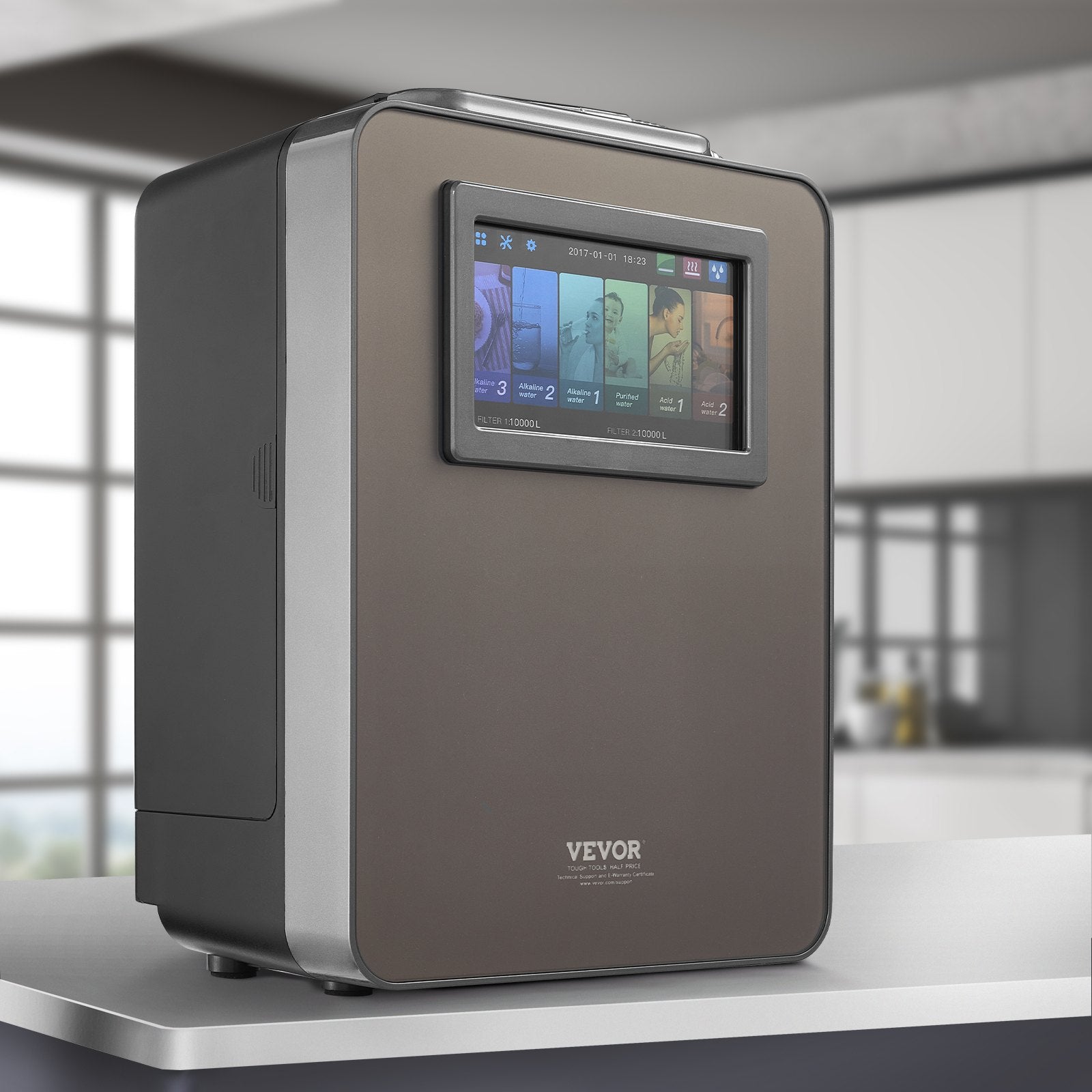 VEVOR Alkaline Water Ionizer Machine, pH 2.5-11.2 Alkaline Acidic Hydrogen Water Purifier, 6 Water Settings Home Filtration System, Up to -850mV ORP, 10000L Per Filter, UV Function, Water Heating 