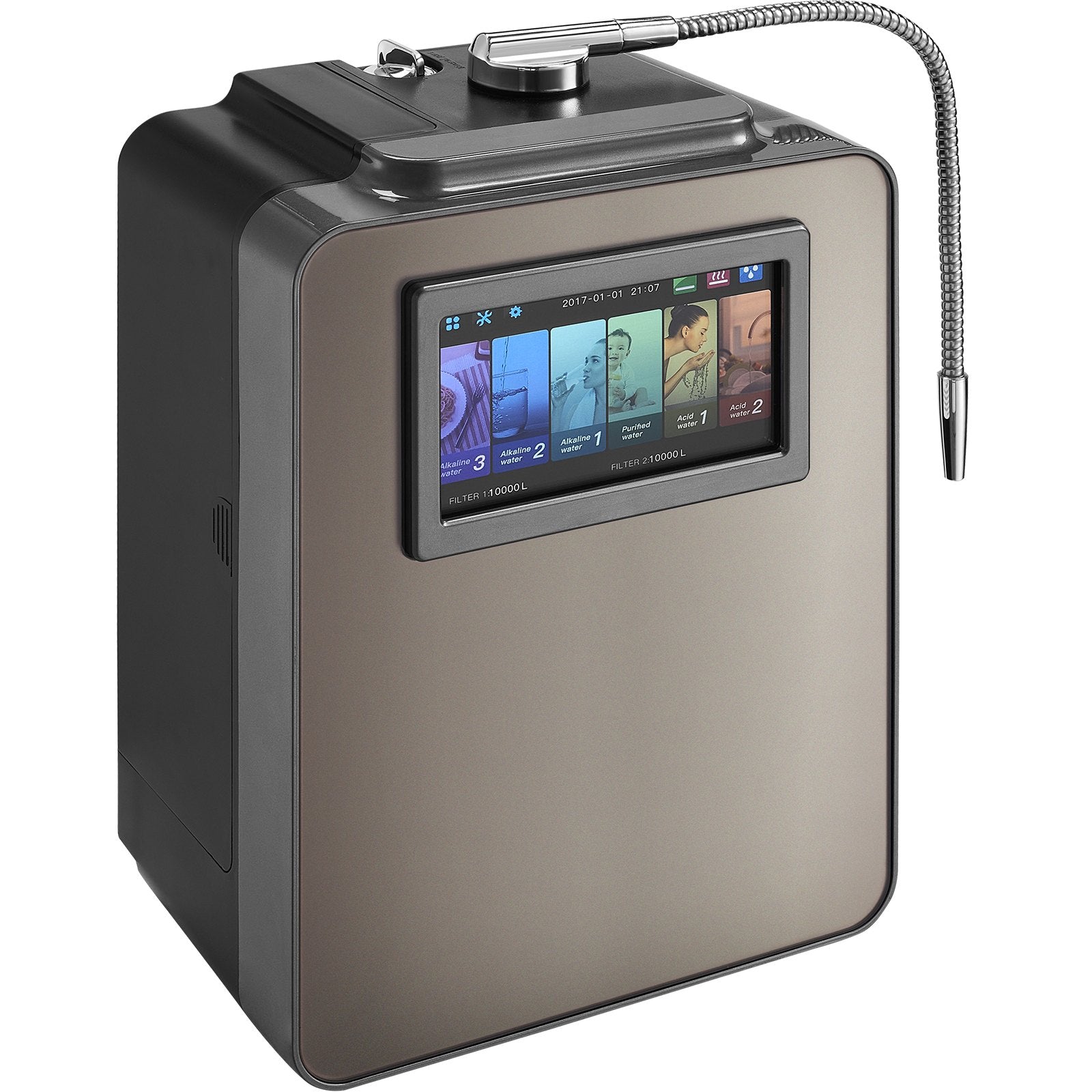 VEVOR Alkaline Water Ionizer Machine, pH 2.5-11.2 Alkaline Acidic Hydrogen Water Purifier, 6 Water Settings Home Filtration System, Up to -850mV ORP, 10000L Per Filter, UV Function, Water Heating 