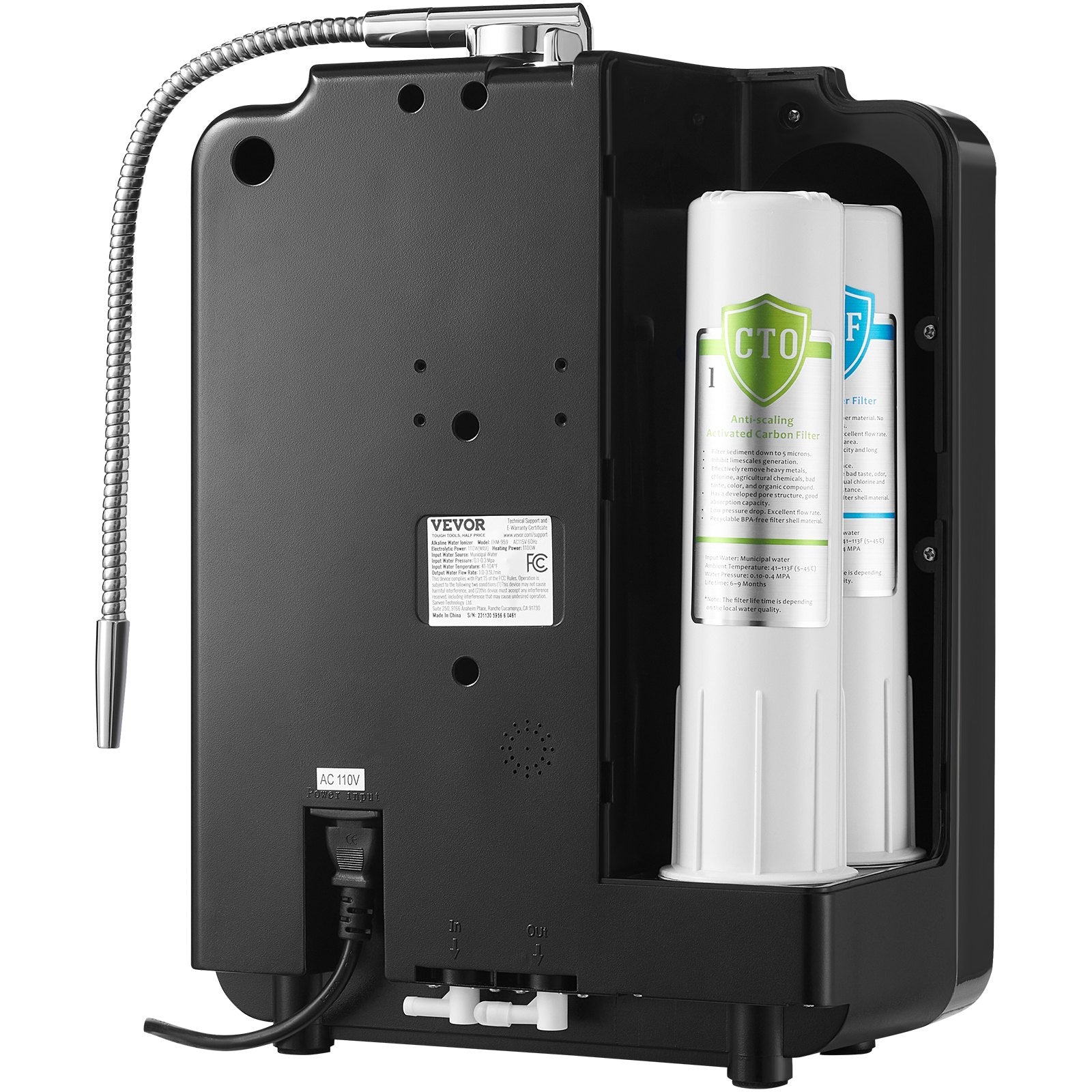 VEVOR Alkaline Water Ionizer Machine, pH 2.5-11.2 Alkaline Acidic Hydrogen Water Purifier, 6 Water Settings Home Filtration System, Up to -850mV ORP, 10000L Per Filter, UV Function, Water Heating 