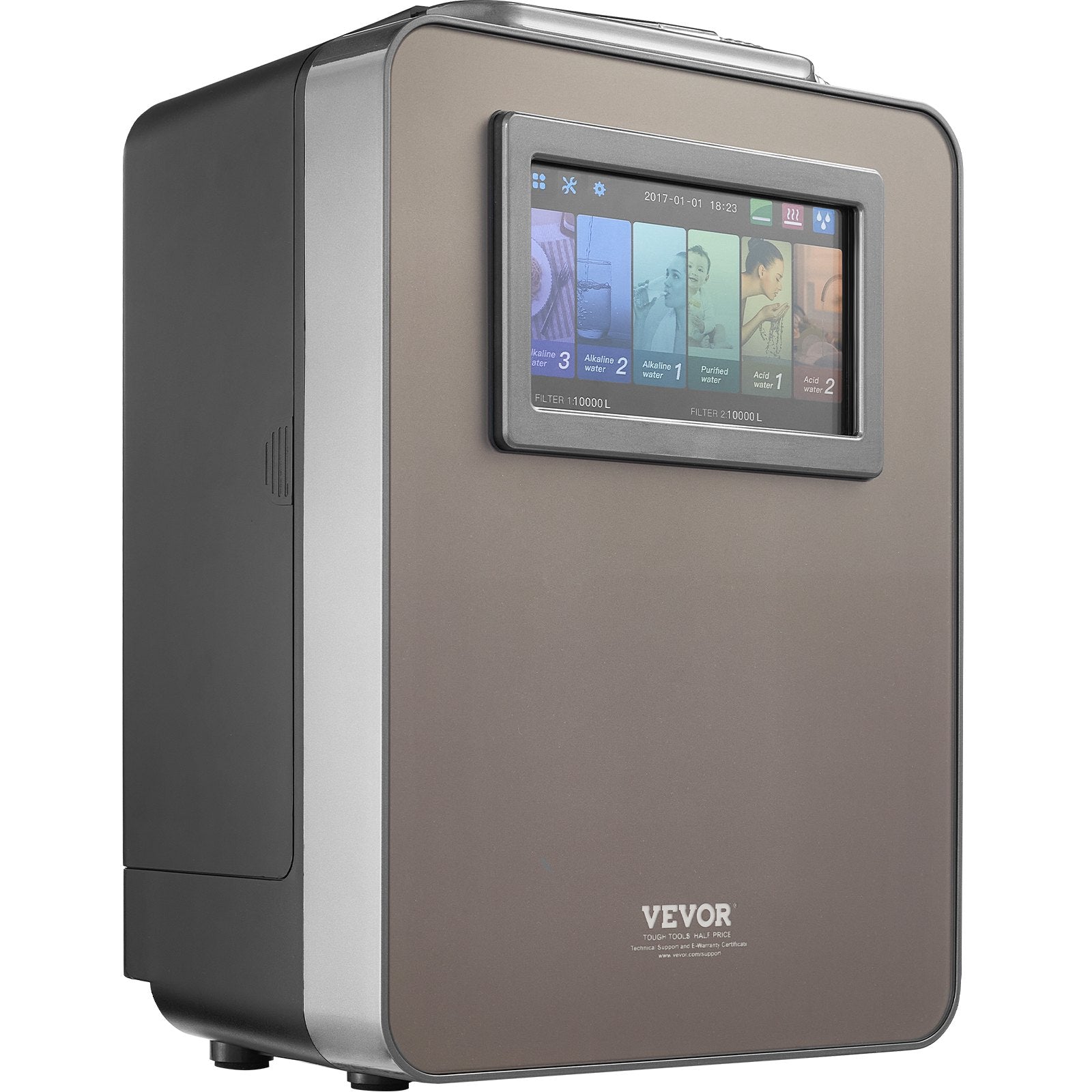 VEVOR Alkaline Water Ionizer Machine, pH 2.5-11.2 Alkaline Acidic Hydrogen Water Purifier, 6 Water Settings Home Filtration System, Up to -850mV ORP, 10000L Per Filter, UV Function, Water Heating 