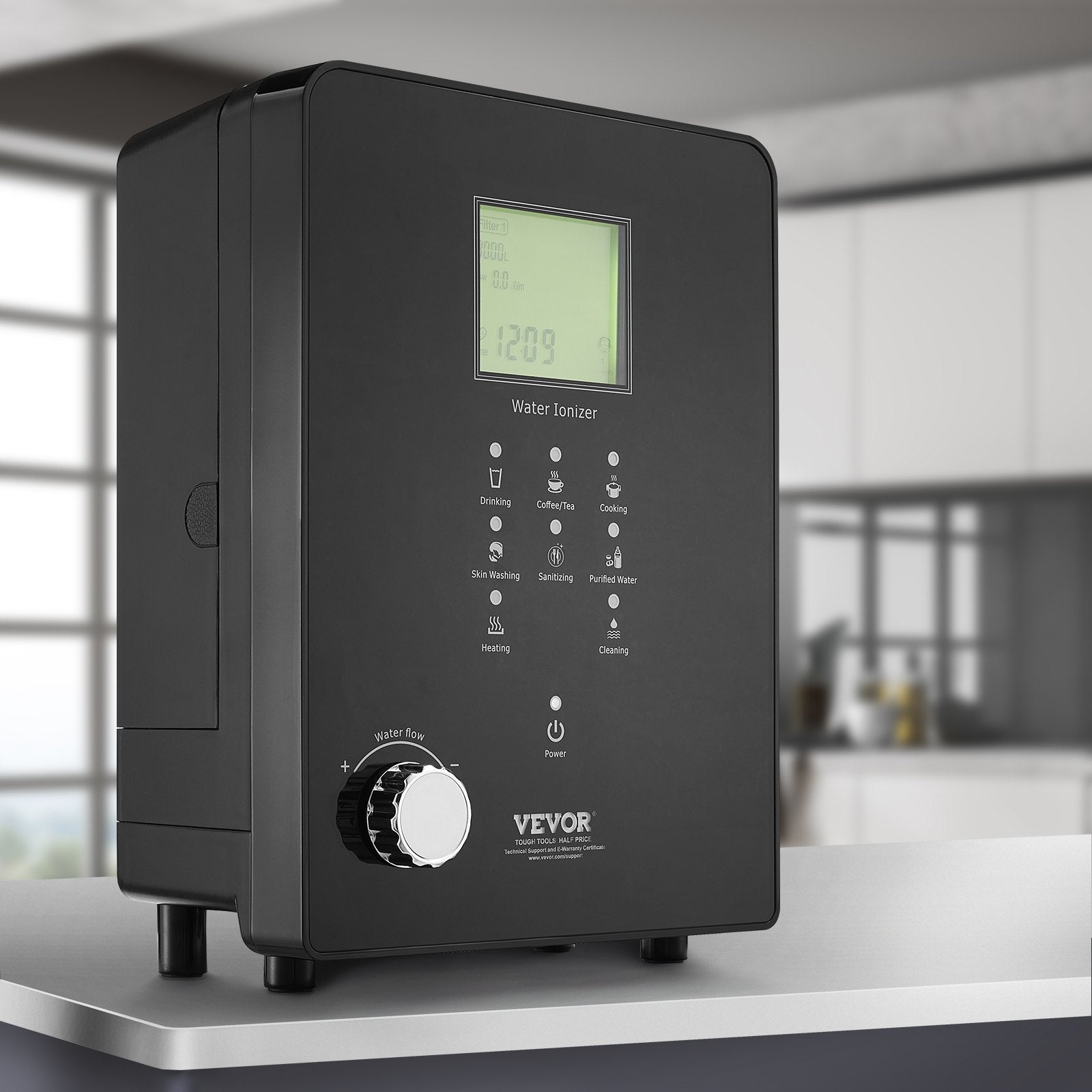 VEVOR Alkaline Water Ionizer Machine, pH 3-11.2 Alkaline Acidic Hydrogen Water Purifier, 6 Water Settings Home Filtration System, Up to -800mV ORP, 9000L Per Filter, UV Function, Water Heating 