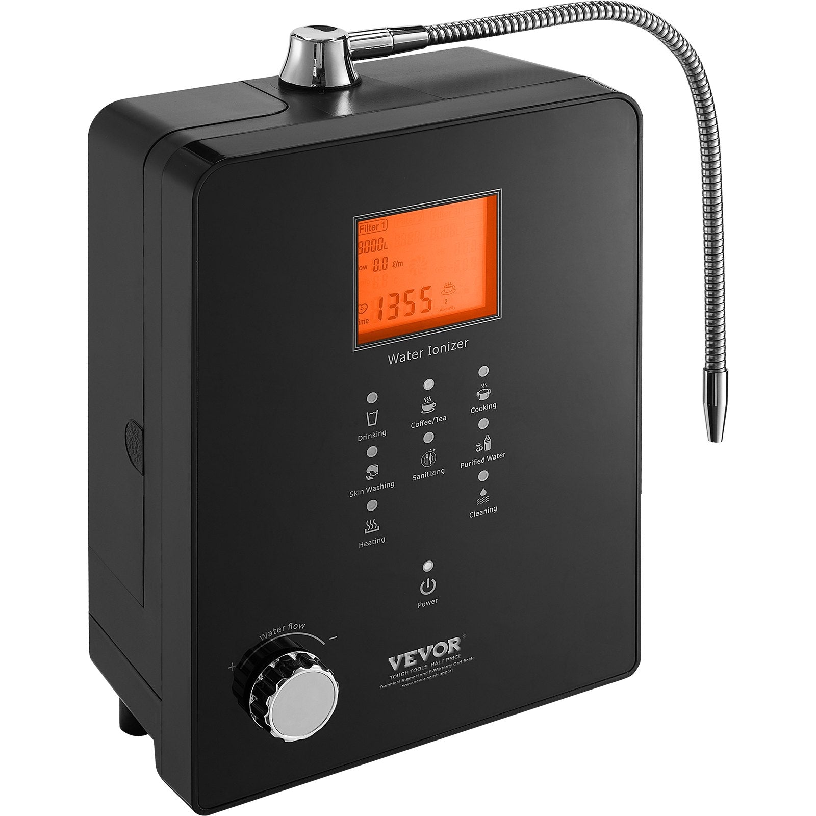 VEVOR Alkaline Water Ionizer Machine, pH 3-11.2 Alkaline Acidic Hydrogen Water Purifier, 6 Water Settings Home Filtration System, Up to -800mV ORP, 9000L Per Filter, UV Function, Water Heating 