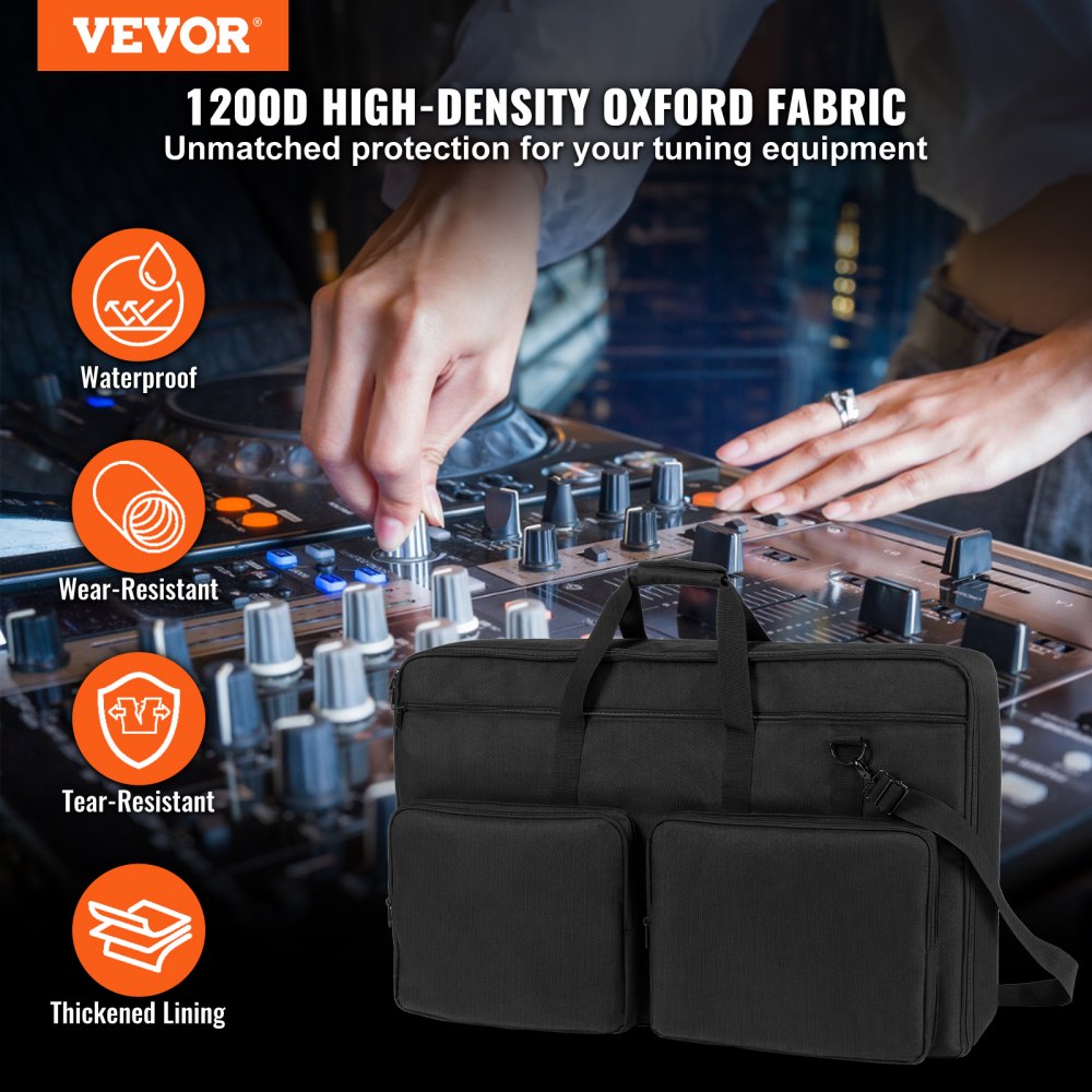 VEVOR Padded DJ Mixer Gig Bag, 1200D Oxford Fabric, DJ Gear Carry Bag with a Storage Pocket 4.92 ft Removable Shoulder Strap 0.39 in Padding, 32.6 x 8.6 x 20.4 in Storage Case Fits for DJ Controller 