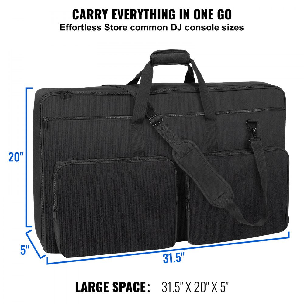 VEVOR Padded DJ Mixer Gig Bag, 1200D Oxford Fabric, DJ Gear Carry Bag with a Storage Pocket 4.92 ft Removable Shoulder Strap 0.39 in Padding, 32.6 x 8.6 x 20.4 in Storage Case Fits for DJ Controller 