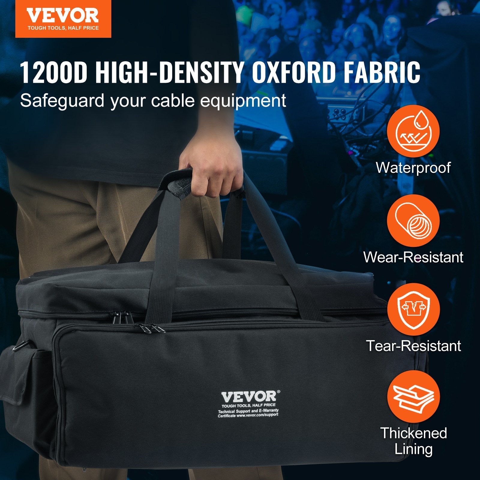 VEVOR DJ Cable File Bag, 1200D Oxford Fabric, DJ Gig Bag with 9 Detachable Divider 4.92 ft Padded Shoulder Strap Plastic Bottom Pad, 23.6 x 11.8 x 12.7 in DJ Wire Bag for DJ Gear Musical Accessories 