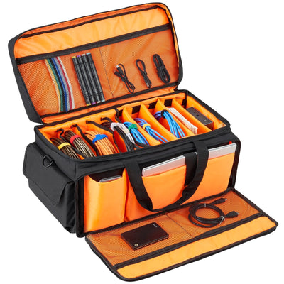 VEVOR DJ Cable File Bag, 1200D Oxford Fabric, DJ Gig Bag with 9 Detachable Divider 4.92 ft Padded Shoulder Strap Plastic Bottom Pad, 23.6 x 11.8 x 12.7 in DJ Wire Bag for DJ Gear Musical Accessories 