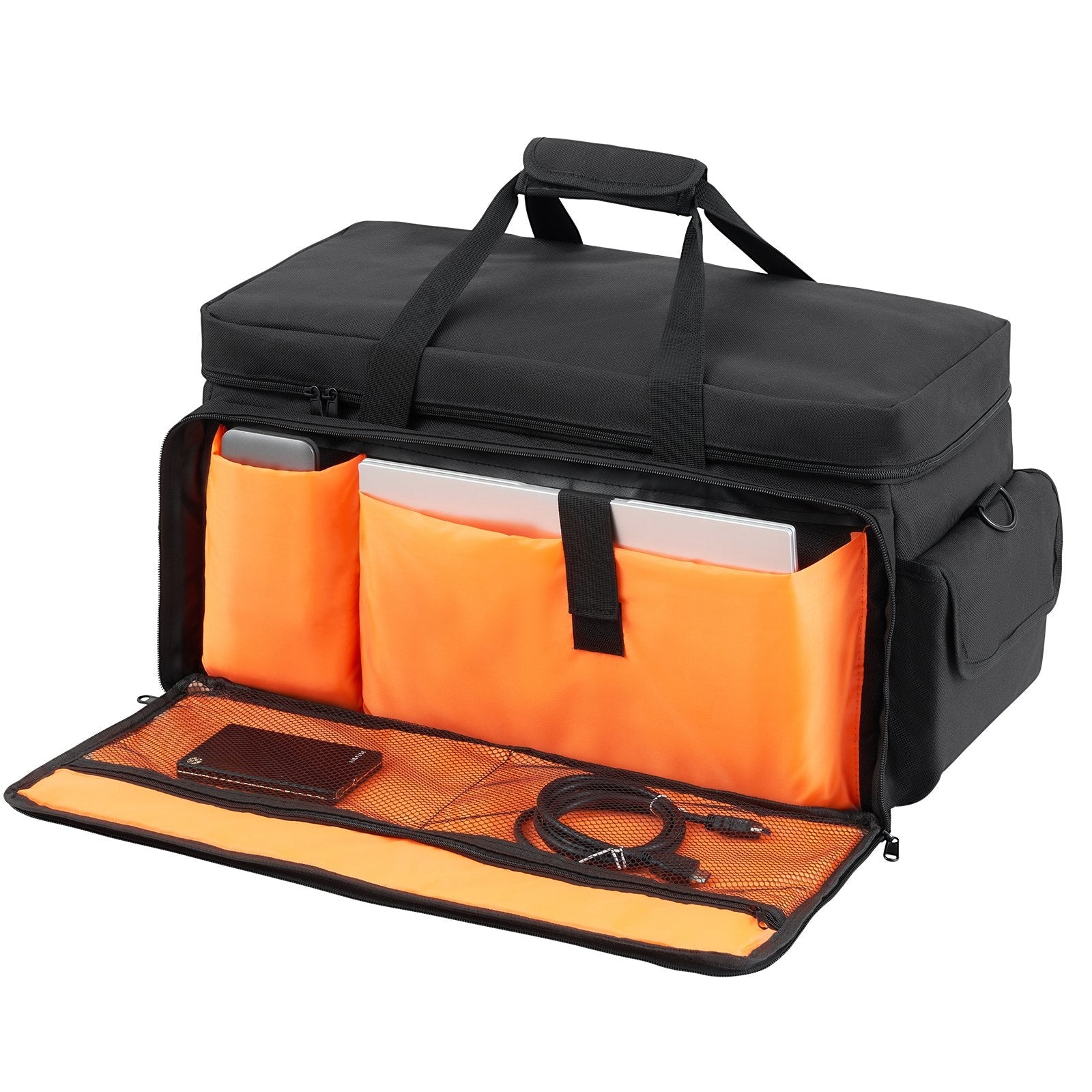 VEVOR DJ Cable File Bag, 1200D Oxford Fabric, DJ Gig Bag with 9 Detachable Divider 4.92 ft Padded Shoulder Strap Plastic Bottom Pad, 23.6 x 11.8 x 12.7 in DJ Wire Bag for DJ Gear Musical Accessories 