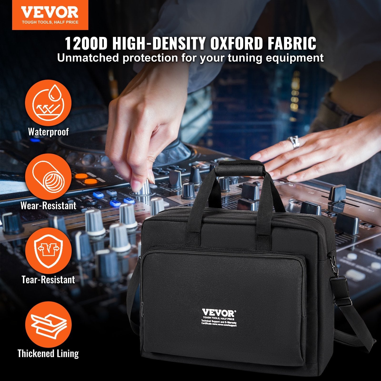 VEVOR Padded DJ Mixer Gig Bag, 1200D Oxford Fabric, DJ Gear Carry Bag with a Storage Pocket 4.92 ft Removable Shoulder Strap 0.39 in Padding, 19.29 x 8.66 x 15.34 in Storage Case for DJ Controller 