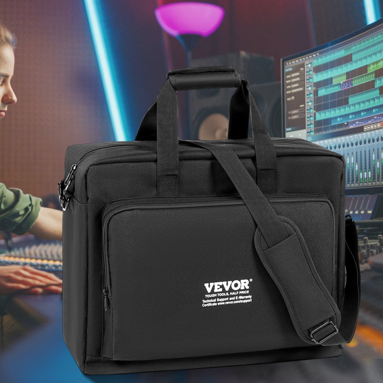 VEVOR Padded DJ Mixer Gig Bag, 1200D Oxford Fabric, DJ Gear Carry Bag with a Storage Pocket 4.92 ft Removable Shoulder Strap 0.39 in Padding, 19.29 x 8.66 x 15.34 in Storage Case for DJ Controller 