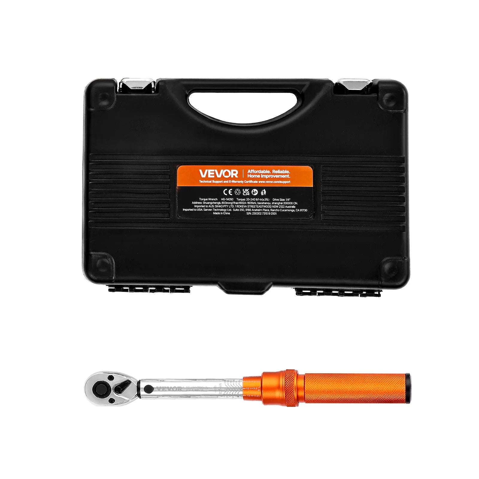 VEVOR Click Torque Wrench Set 1/4Inch Drive 20-240 lbf-in/2.3-27.1N.m Orange