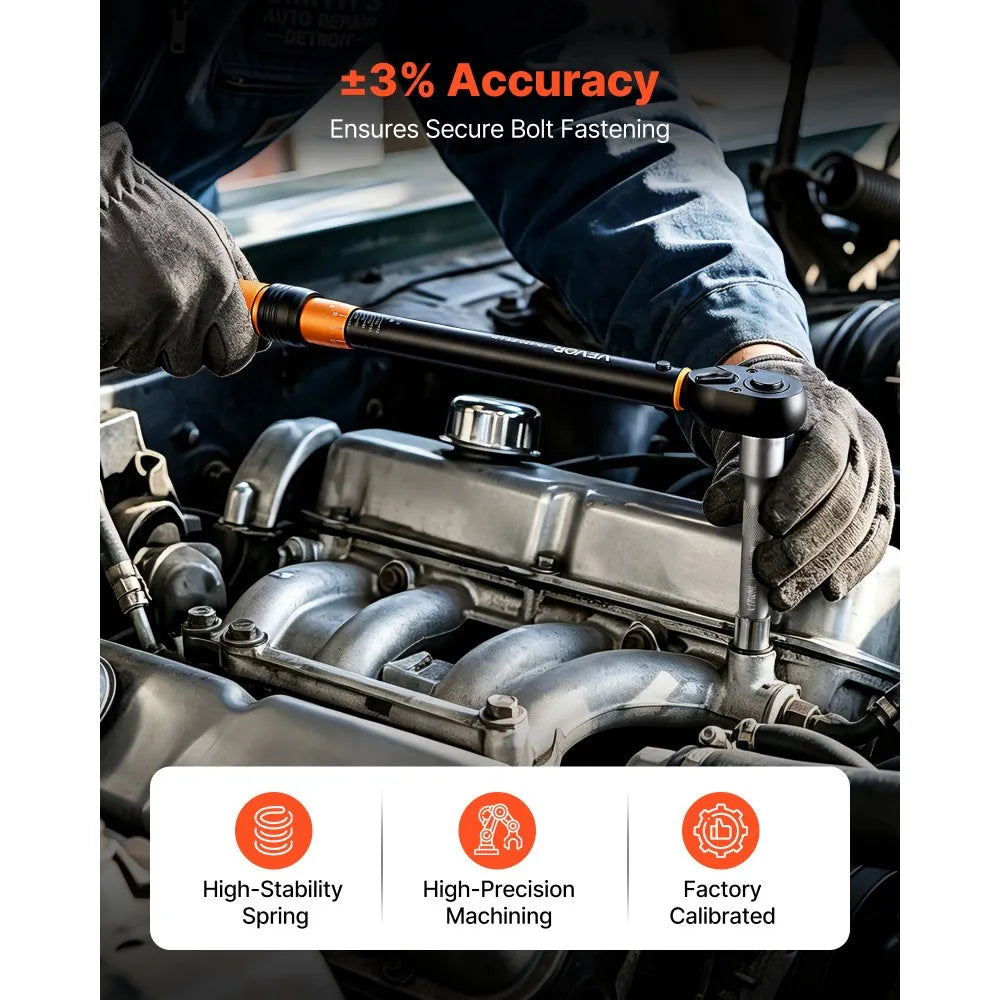 47-Piece Click Torque Wrench Set, 1/4", 3/8" & 1/2" Drive, ±3% Precision with Sockets, Bits & Storage Case