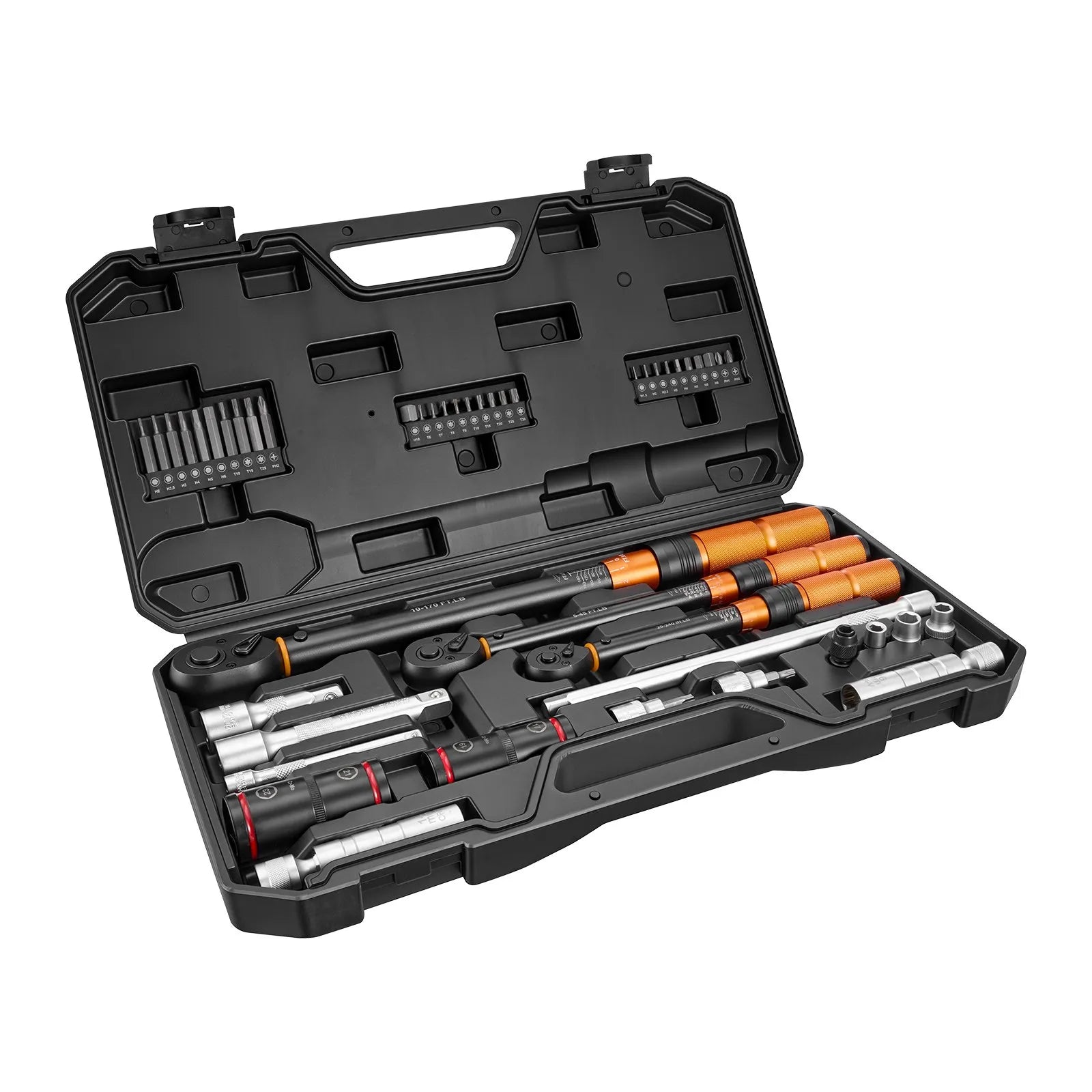 47-Piece Click Torque Wrench Set, 1/4", 3/8" & 1/2" Drive, ±3% Precision with Sockets, Bits & Storage Case