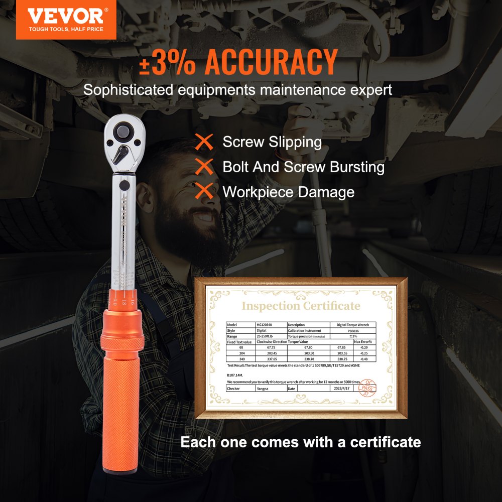 VEVOR Torque Wrench, 1/4-inch Drive Click Torque Wrench 20-200in.lb/3-23n.m, Dual-Direction Adjustable Torque Wrench Set, Mechanical Dual Range Scales Torque Wrench Kit with Adapters Extension Rod 