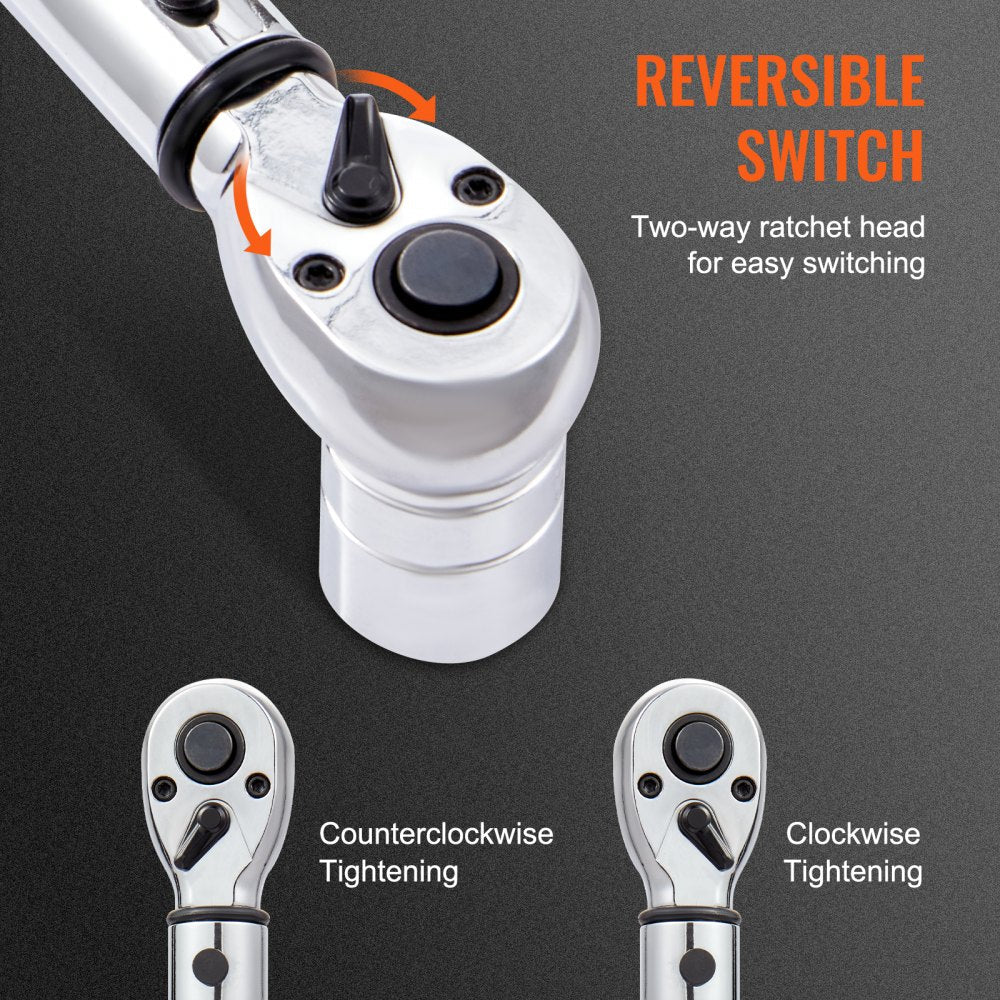 VEVOR Torque Wrench, 1/4-inch Drive Click Torque Wrench 20-200in.lb/3-23n.m, Dual-Direction Adjustable Torque Wrench Set, Mechanical Dual Range Scales Torque Wrench Kit with Adapters Extension Rod 