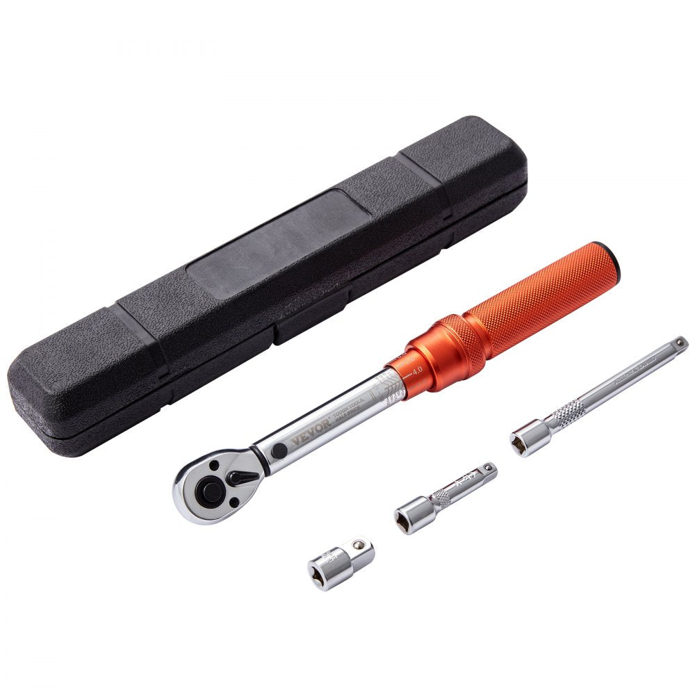 VEVOR Torque Wrench, 1/4-inch Drive Click Torque Wrench 20-200in.lb/3-23n.m, Dual-Direction Adjustable Torque Wrench Set, Mechanical Dual Range Scales Torque Wrench Kit with Adapters Extension Rod 