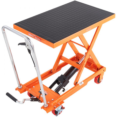 VEVOR Hydraulic Lift Table Cart, 500lbs Capacity 28.5" Lifting Height, Manual Single Scissor Lift Table with 4 Wheels and Non-slip Pad, Hydraulic Scissor Cart for Material Handling, Orange 