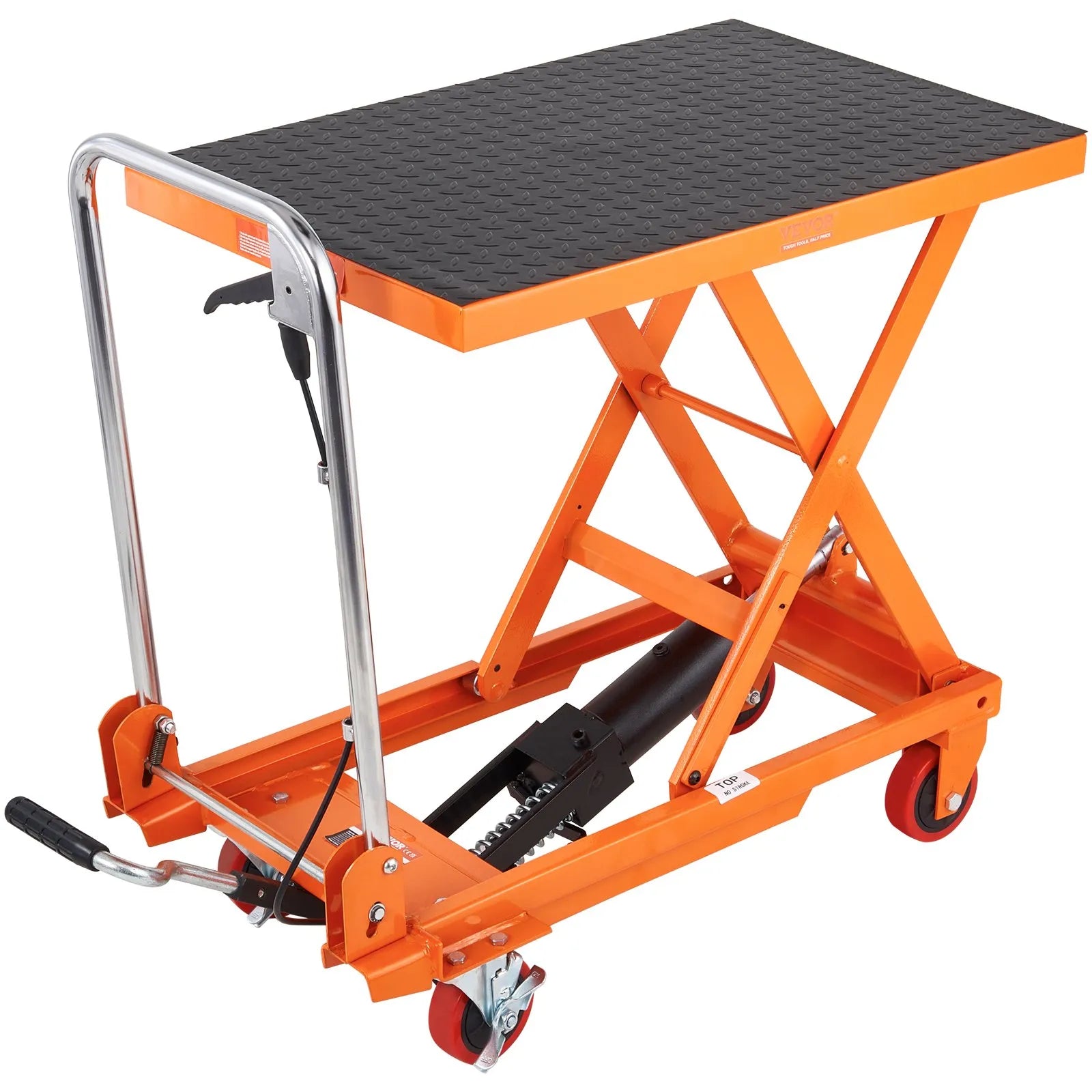 VEVOR Hydraulic Lift Table Cart, 330lbs Capacity 28.5" Lifting Height, Manual Single Scissor Lift Table with 4 Wheels and Non-slip Pad, Hydraulic Scissor Cart for Material Handling and Transportation