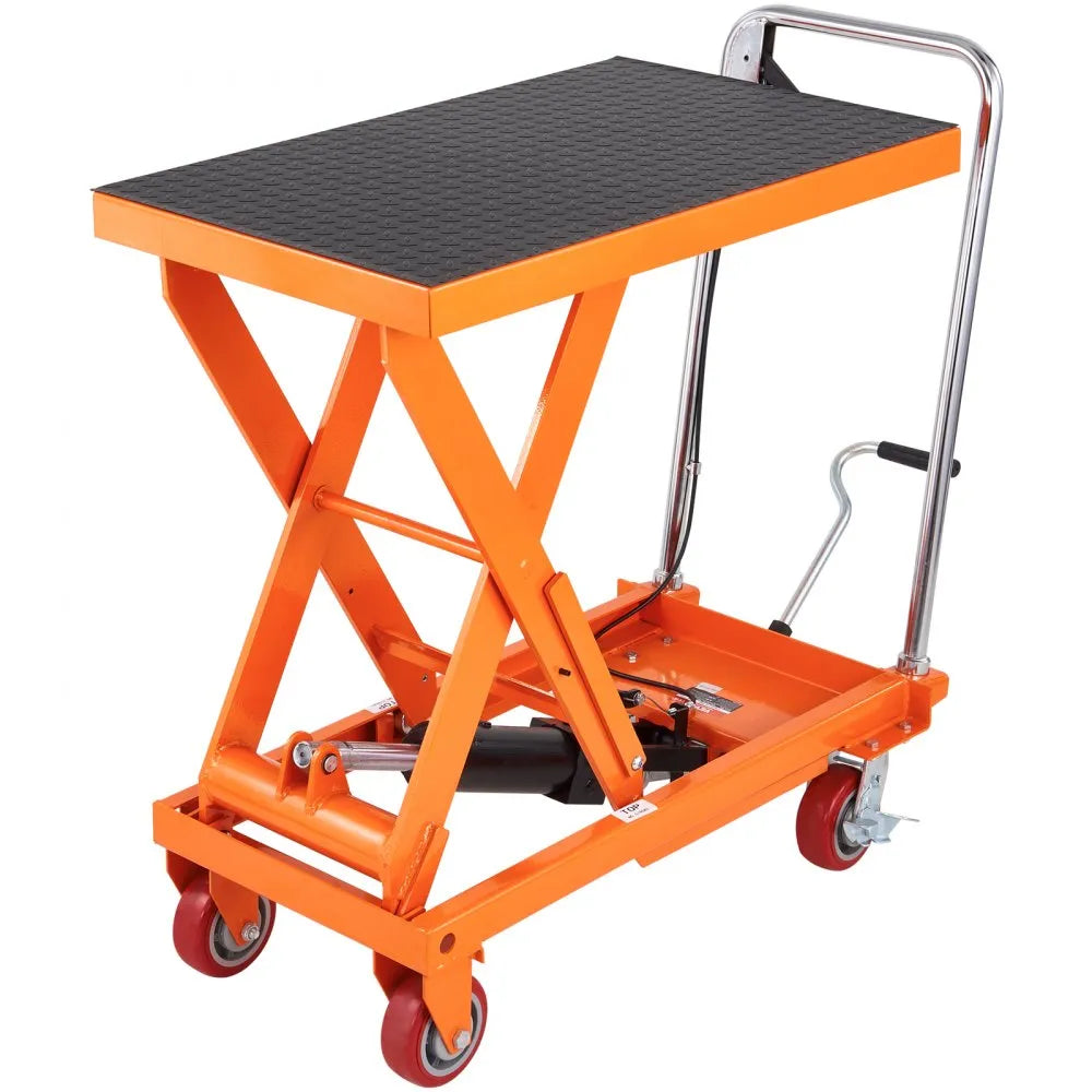 VEVOR Hydraulic Lift Table Cart, 1100lbs Capacity 35.4" Lifting Height, Manual Single Scissor Lift Table with 4 Wheels and Non-slip Pad, Hydraulic Scissor Cart for Material Handling and Transportation