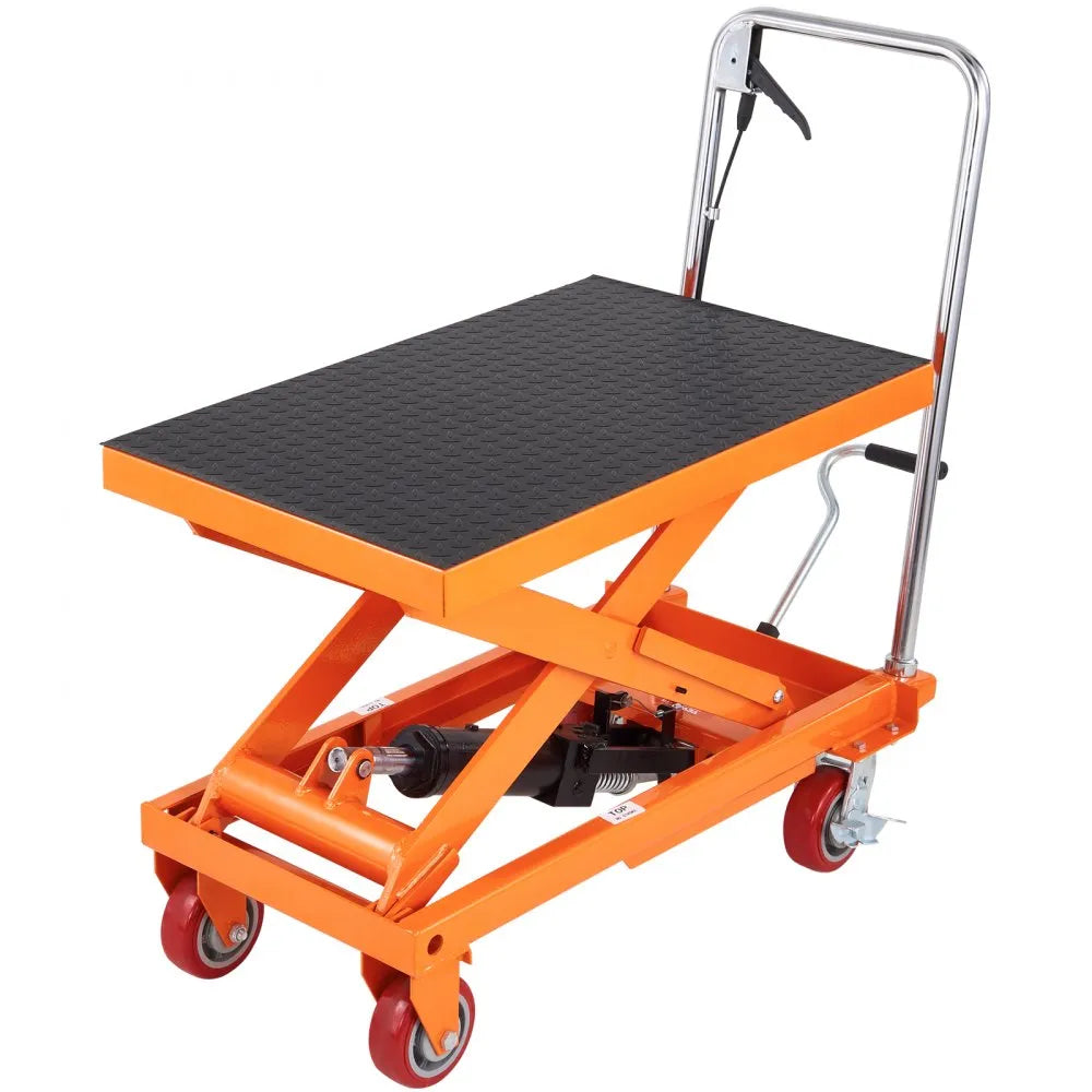 VEVOR Hydraulic Lift Table Cart, 1100lbs Capacity 35.4" Lifting Height, Manual Single Scissor Lift Table with 4 Wheels and Non-slip Pad, Hydraulic Scissor Cart for Material Handling and Transportation