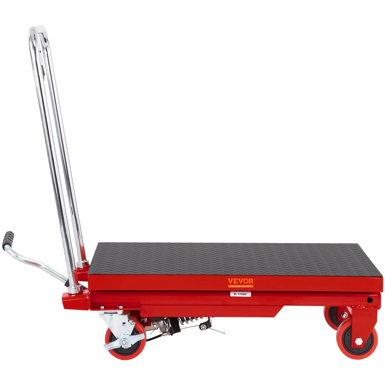 VEVOR Hydraulic Lift Table Cart, 500lbs Capacity 28.5" Lifting Height, Manual Single Scissor Lift Table with 4 Wheels and Non-slip Pad, Hydraulic Scissor Cart for Material Handling, Red